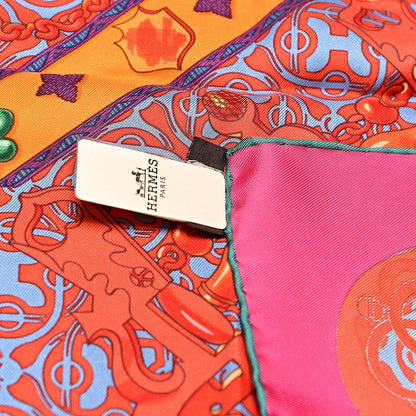 Hermes Silk Mors et Gourmettes Remix Scarf 90 Rose Indien Rouge Bleu 6 of 6