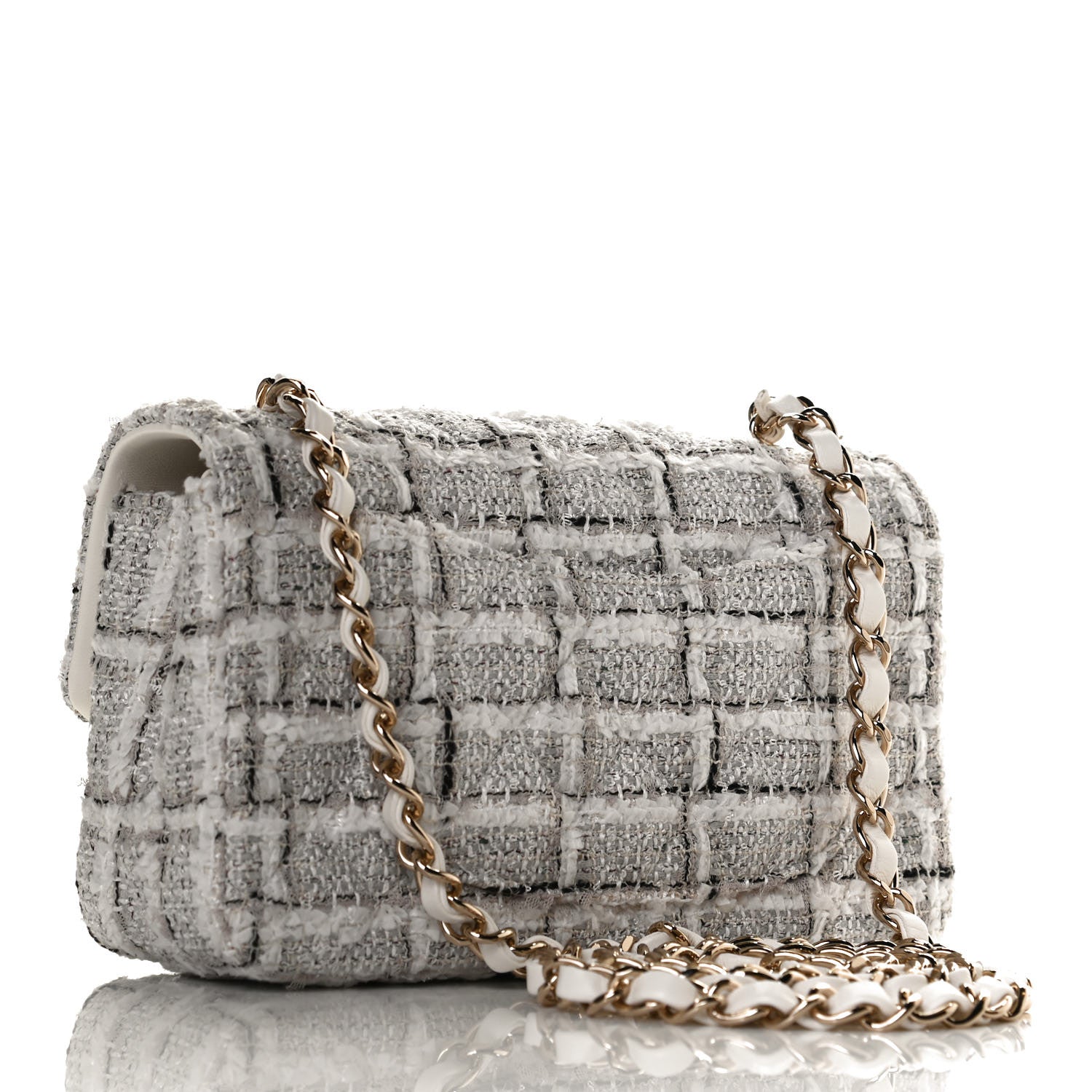 Chanel Tweed Quilted Mini Rectangular Flap White Grey 3 of 13