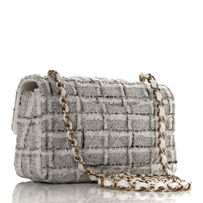 Chanel Tweed Quilted Mini Rectangular Flap White Grey 3 of 13