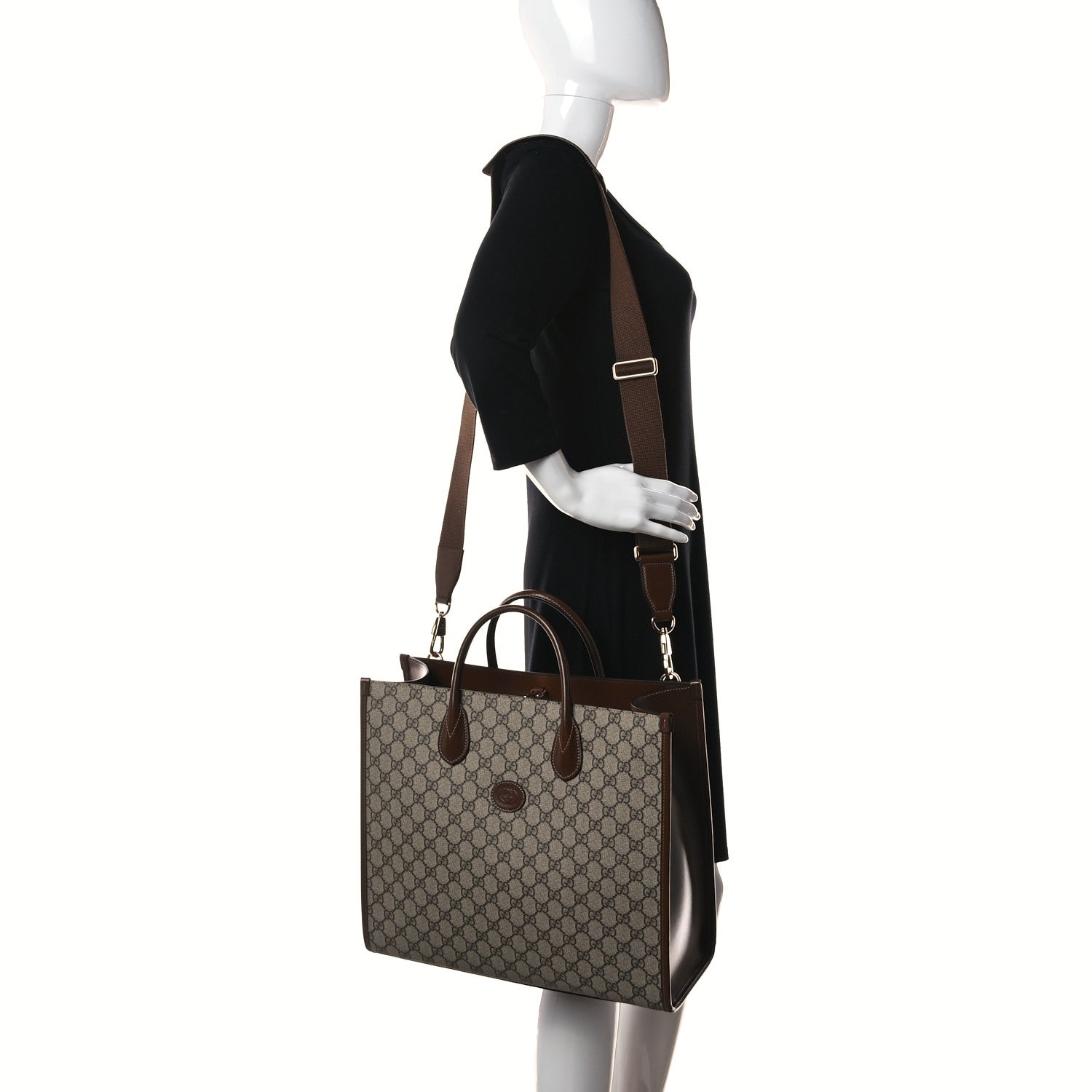 Gucci GG Supreme Monogram Azalea Calfskin Medium Retro Interlocking G Tote Bag Beige Ebony Brown Sugar 2 of 9