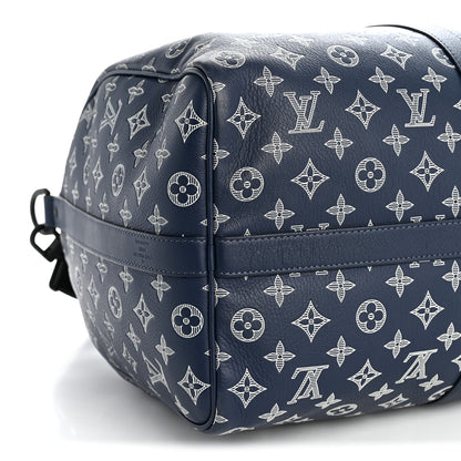 Louis Vuitton Calfskin Shadow Monogram Keepall Bandouliere 50 Ink Blue White 7 of 8