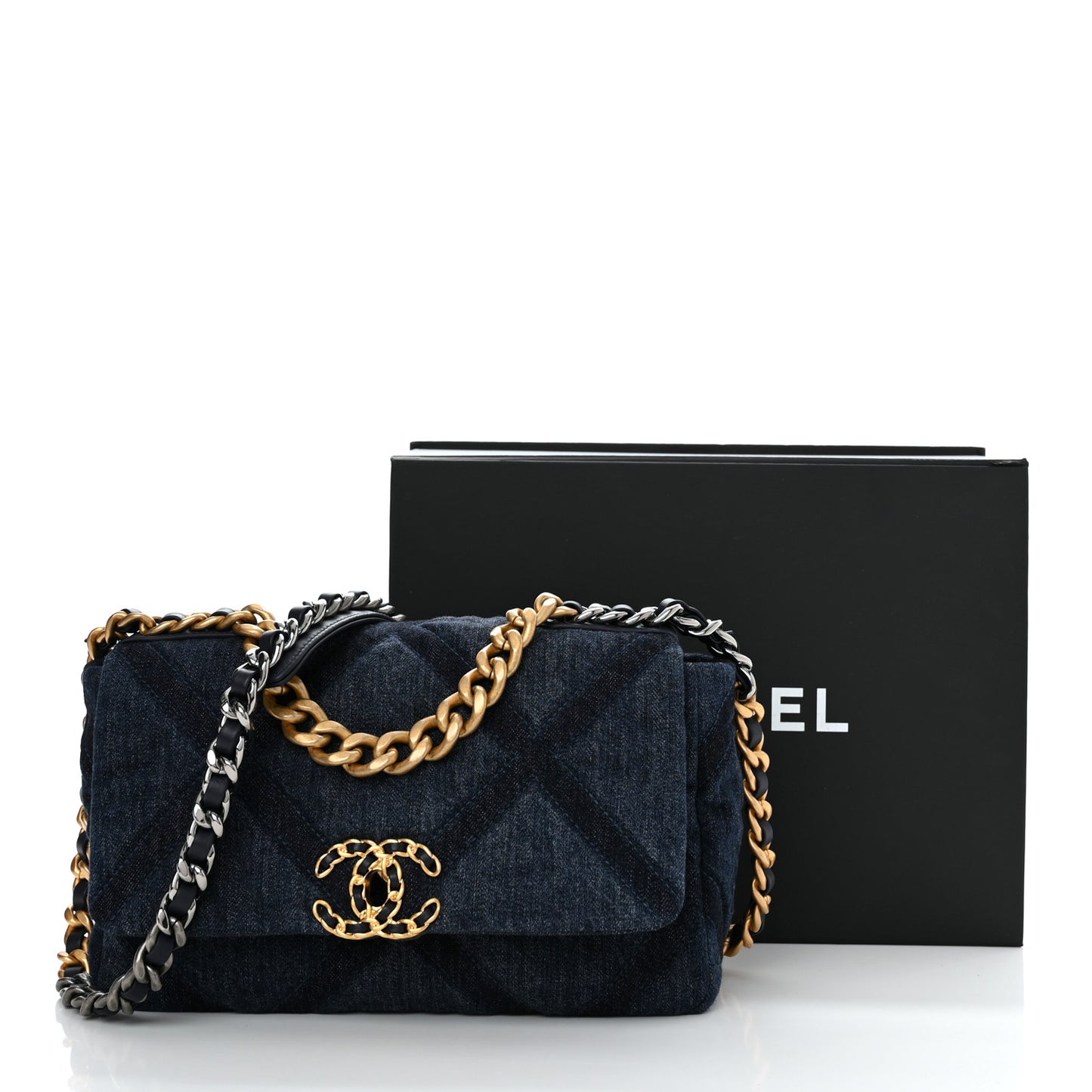 Denim Quilted Medium Chanel 19 Flap Blue