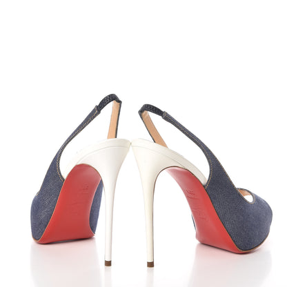 Christian Louboutin Denim Private Number 120 Pumps 36.5 Blue White 5 of 14