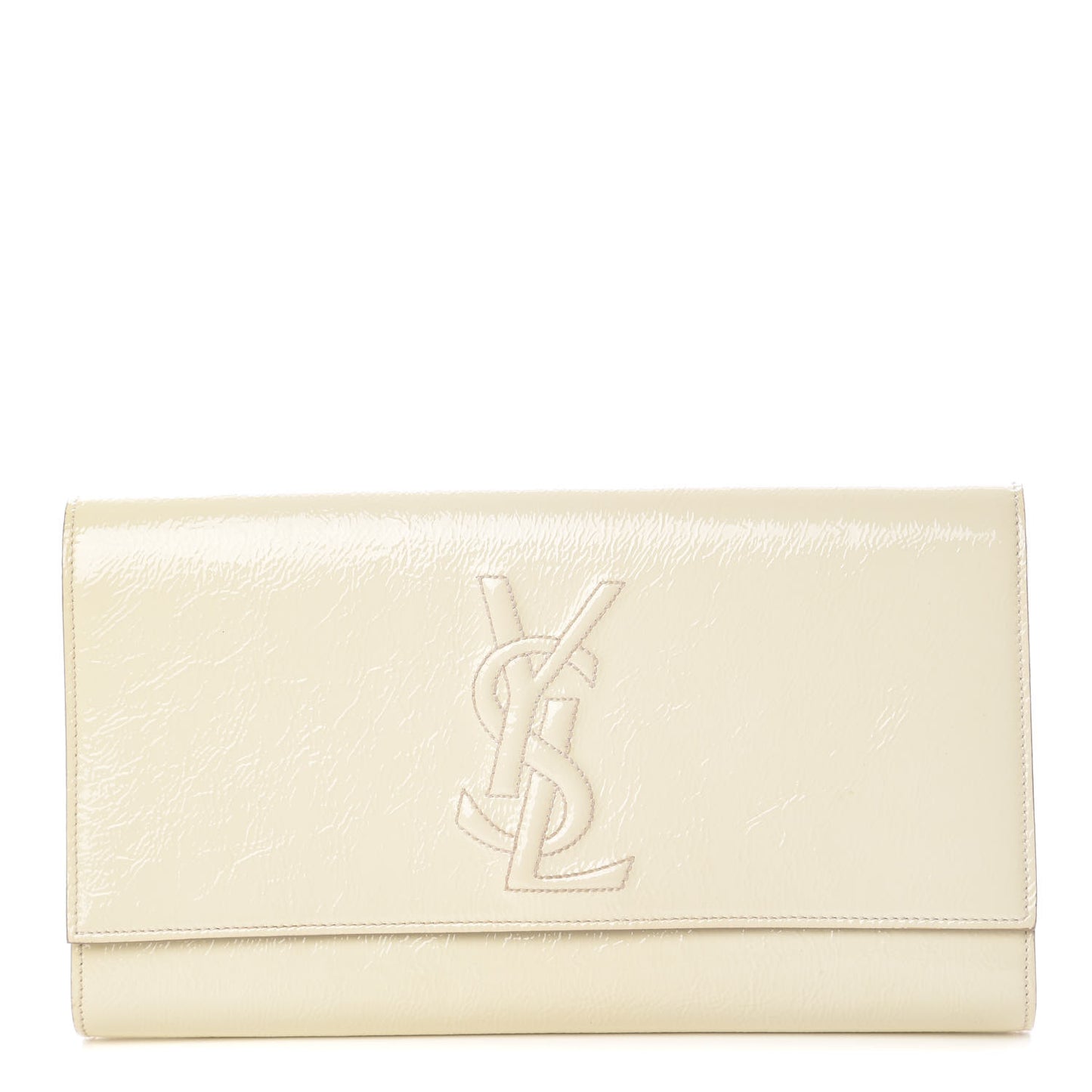 Textured Patent Calfskin Large Belle De Jour Clutch Ivory