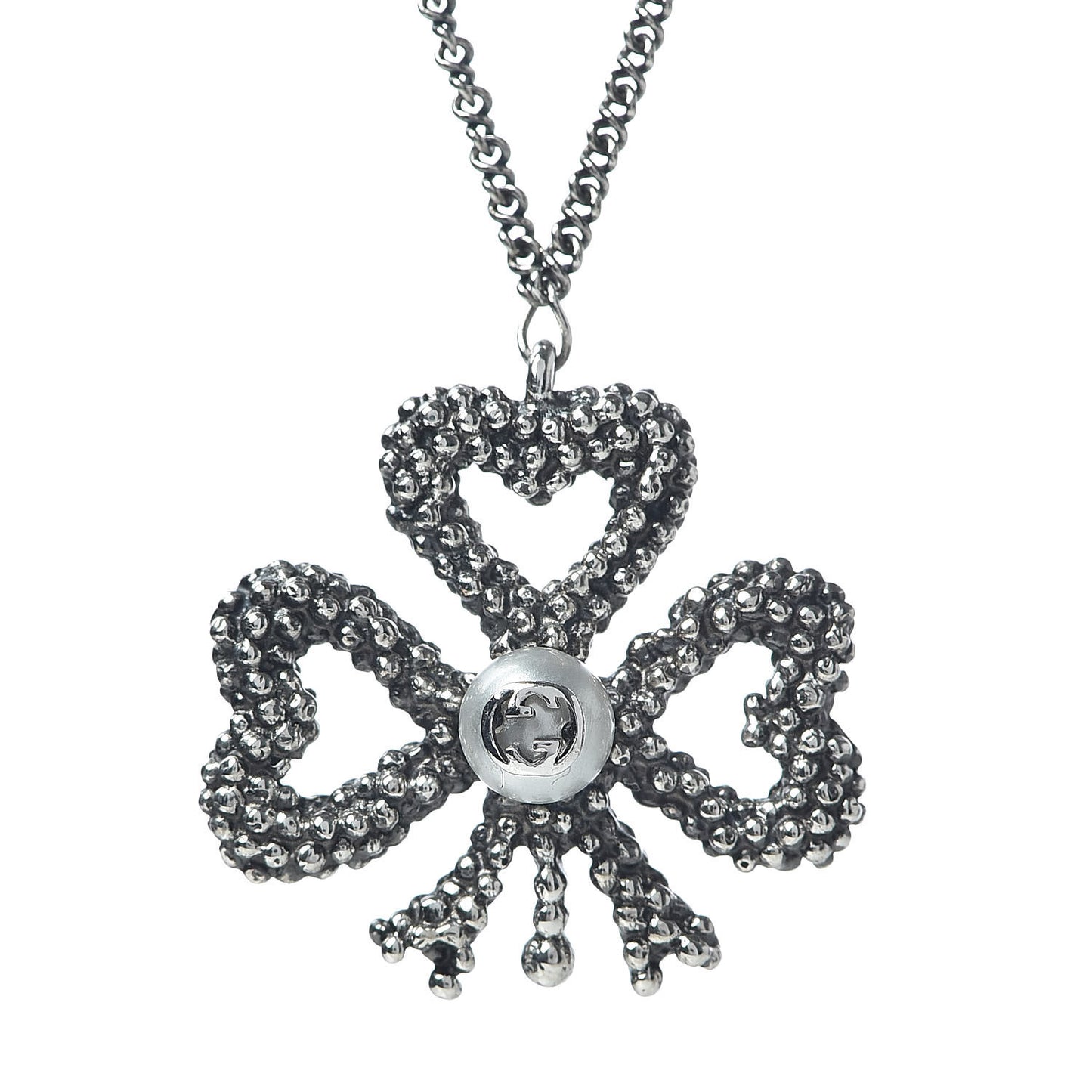 Sterling Silver Heart Ribbon Pendant Necklace