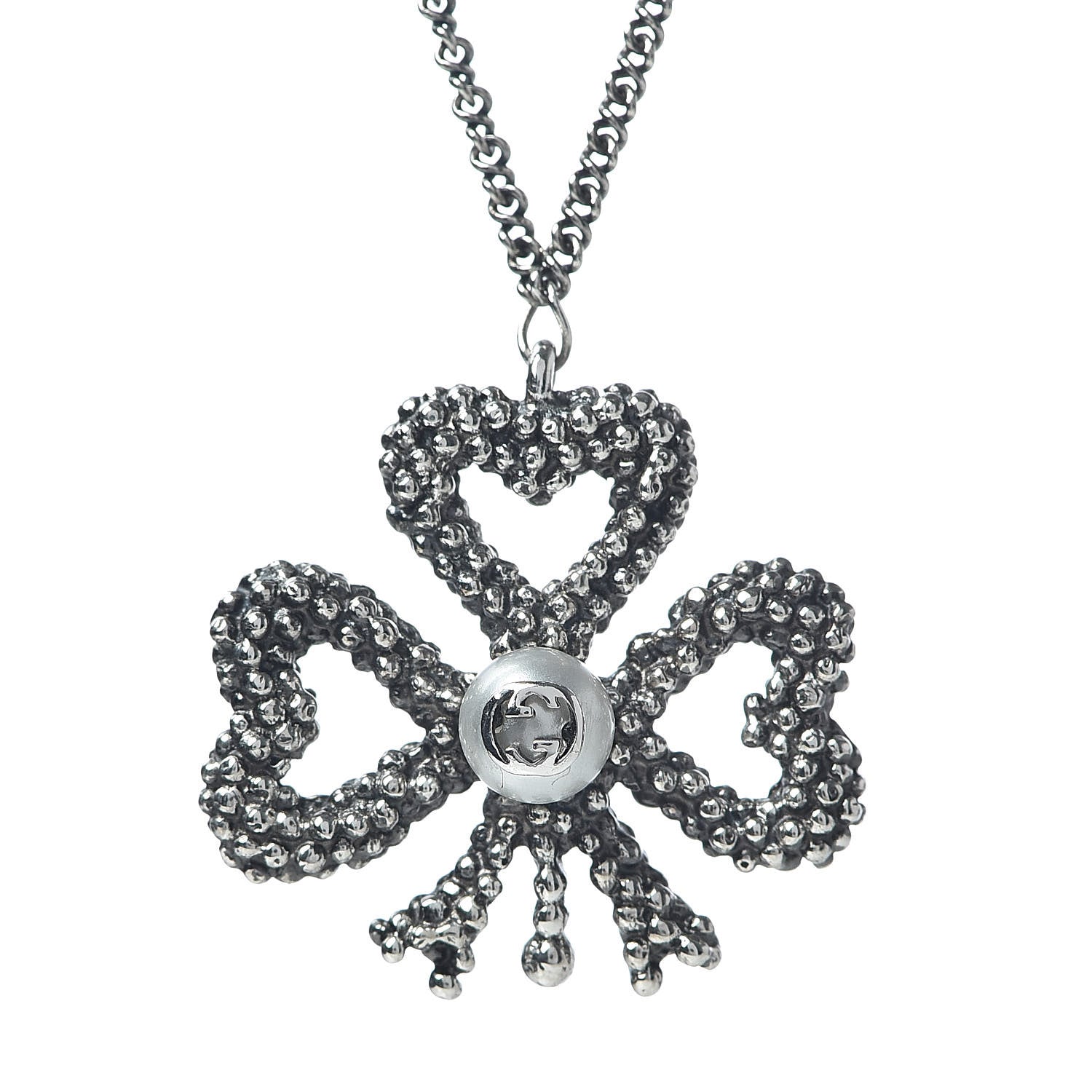 Gucci Sterling Silver Heart Ribbon Pendant Necklace 4 of 5