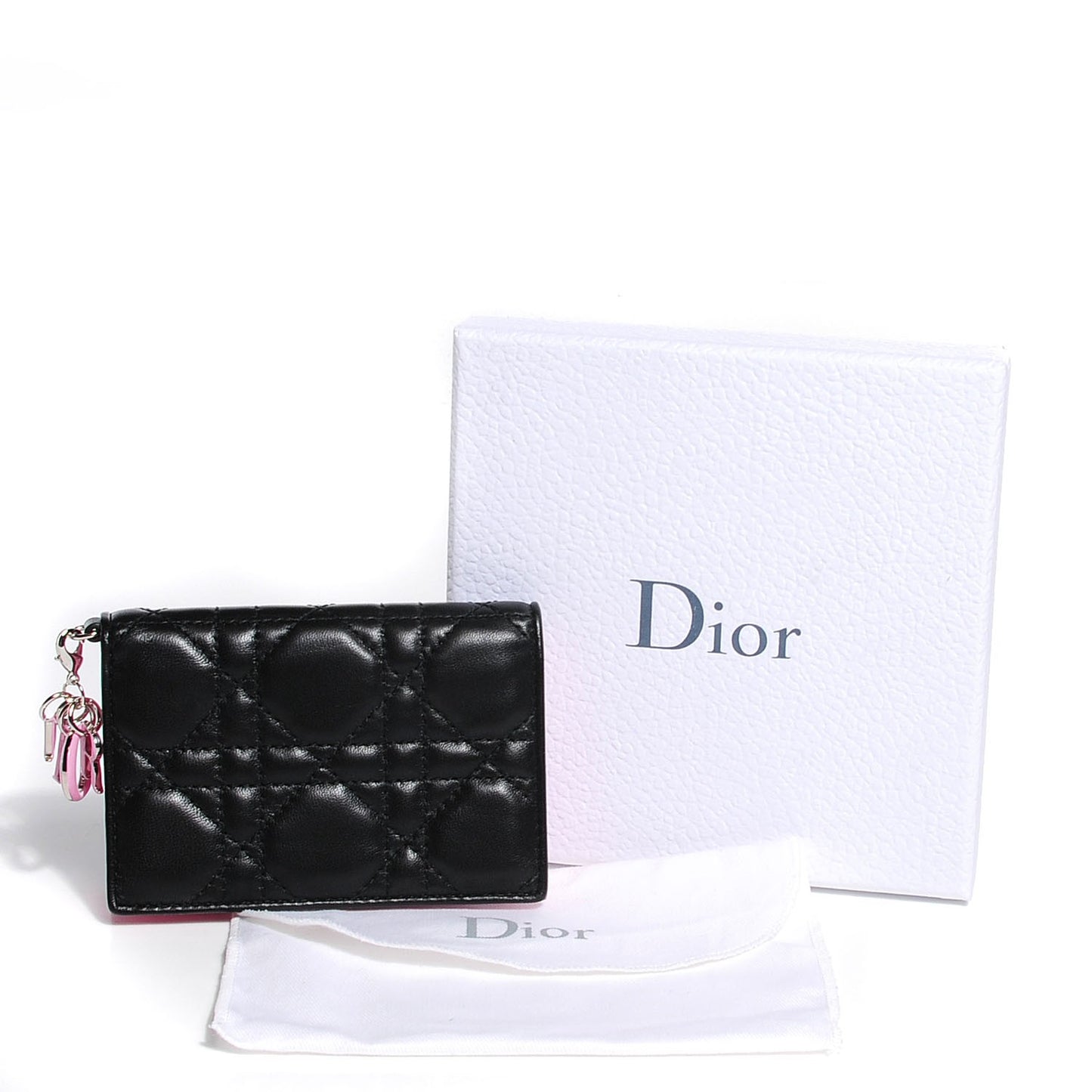 Lambskin Cannage Bi-Color Small Lady Dior Flap Card Holder Black Pink
