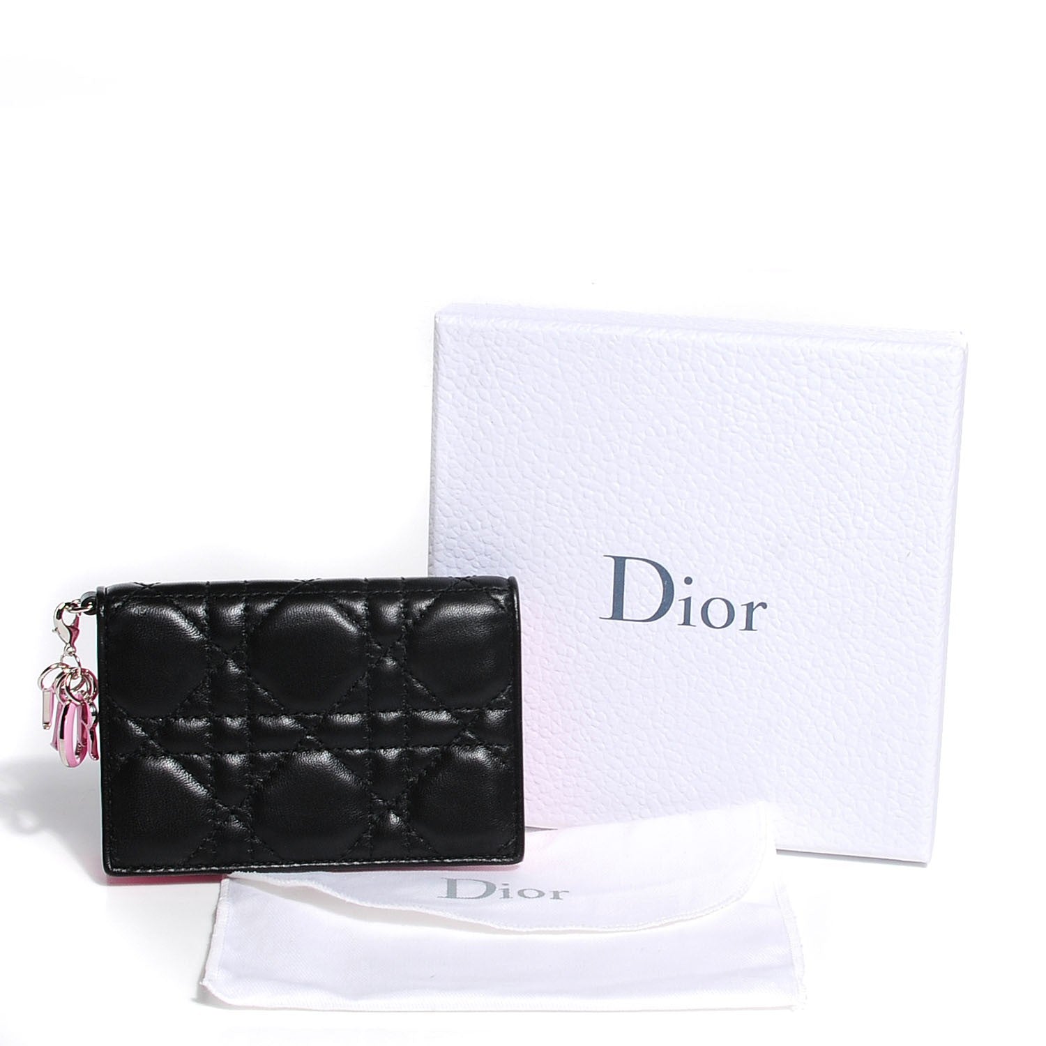 Christian Dior Lambskin Cannage Bi-Color Small Lady Dior Flap Card Holder Black Pink 9 of 9