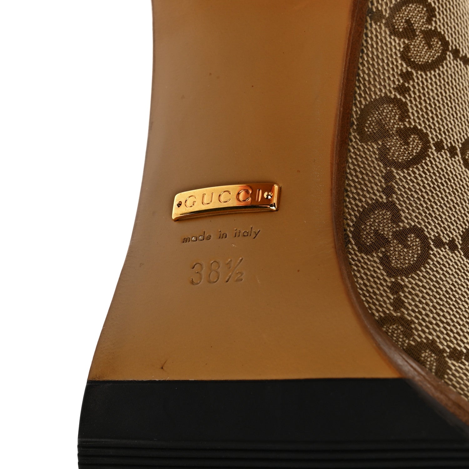 Gucci Monogram Malaga Kid Lisa Mid Heel Boots 38.5 Beige Ebony 6 of 10