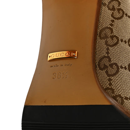 Gucci Monogram Malaga Kid Lisa Mid Heel Boots 38.5 Beige Ebony 6 of 10