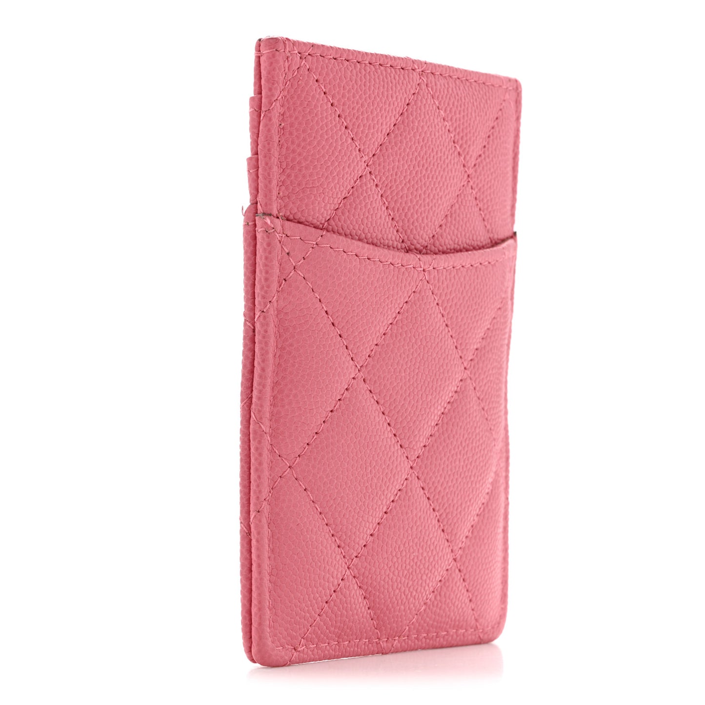 Caviar Quilted Textured Vertical Card Holder Pink