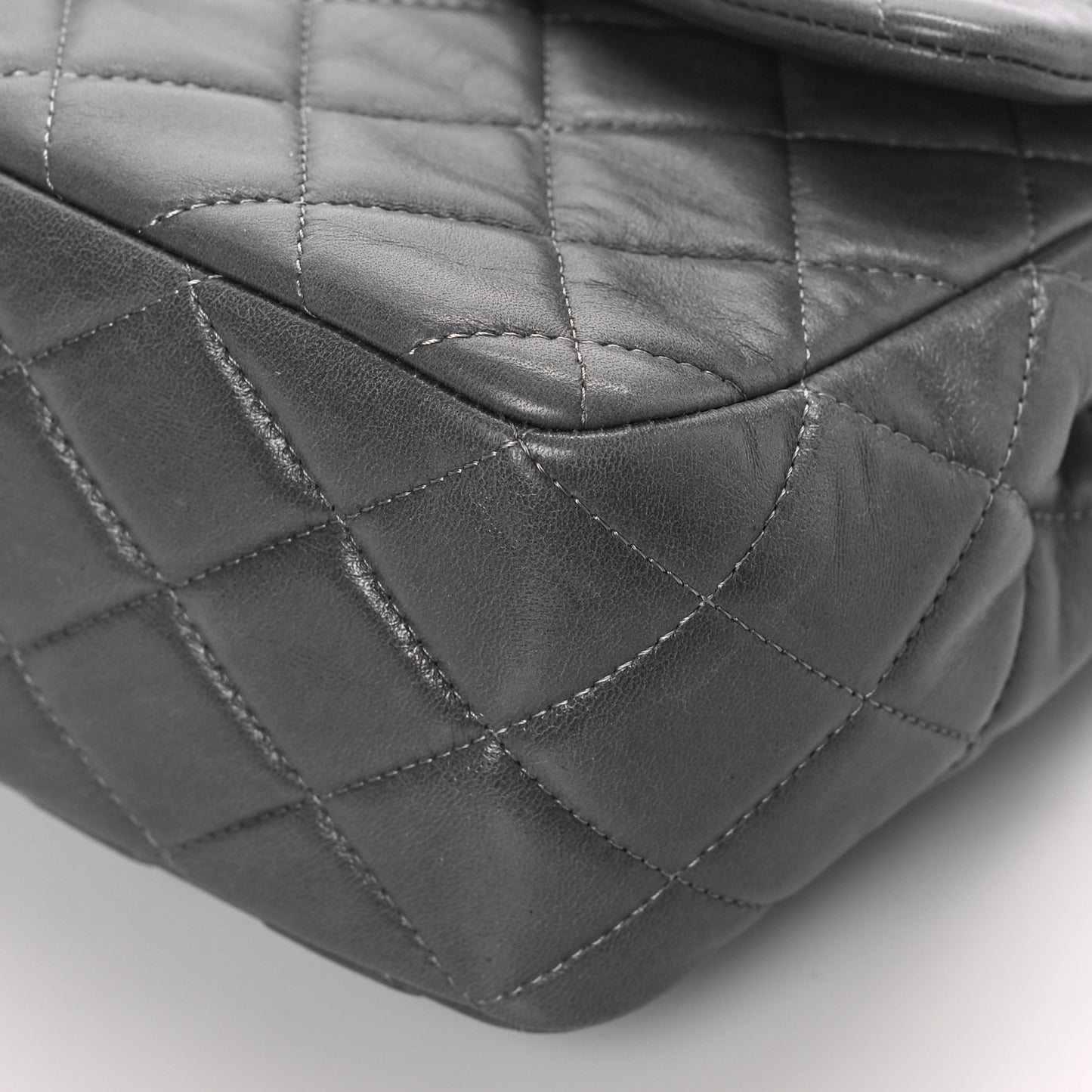 Lambskin Quilted Jumbo Single Flap Grey