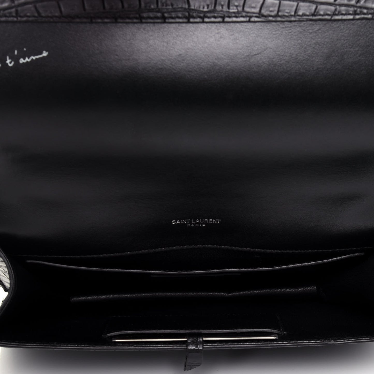 Calfskin Crocodile Embossed Small Babylone Black