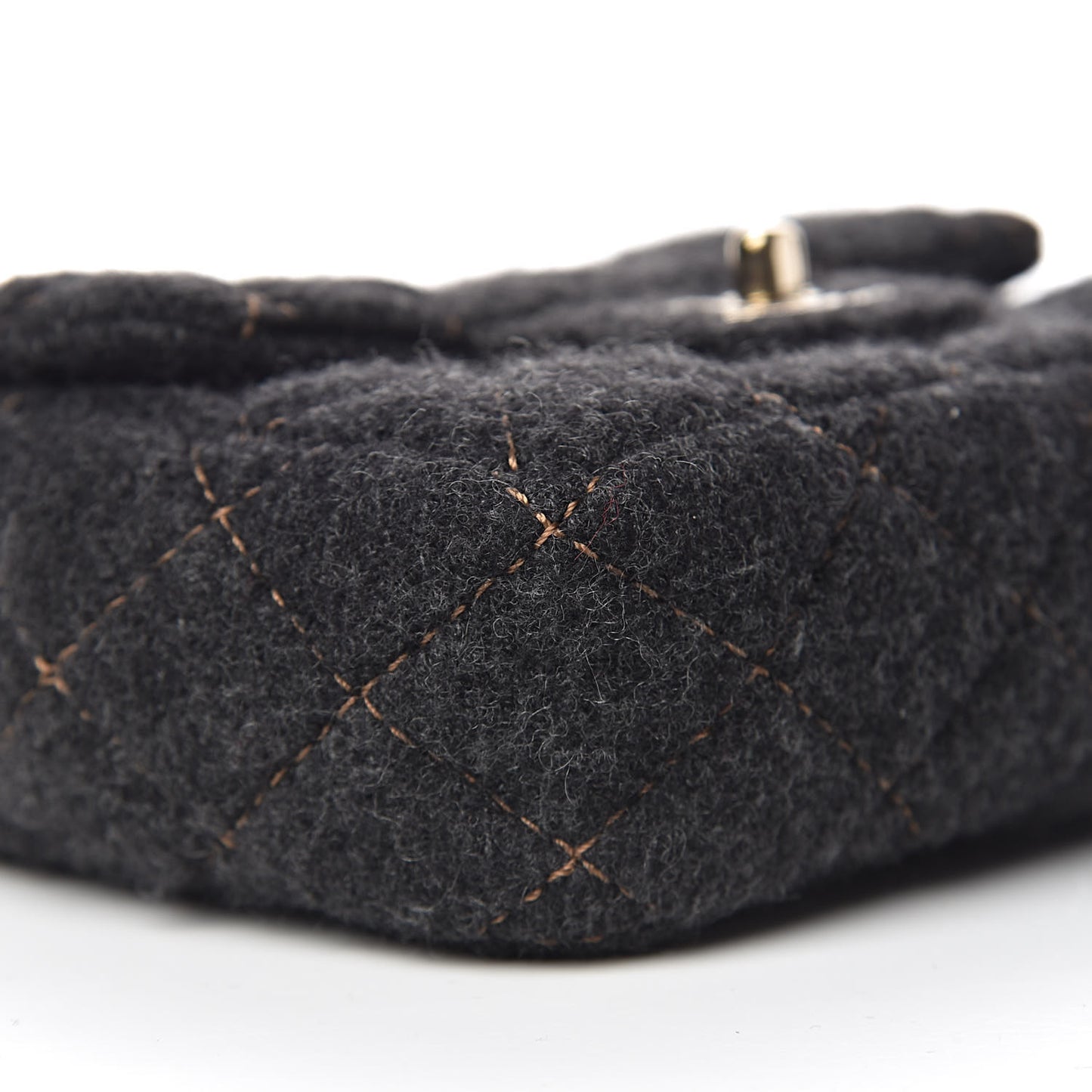 Wool Contrast Stitch Mini Square Flap Charcoal
