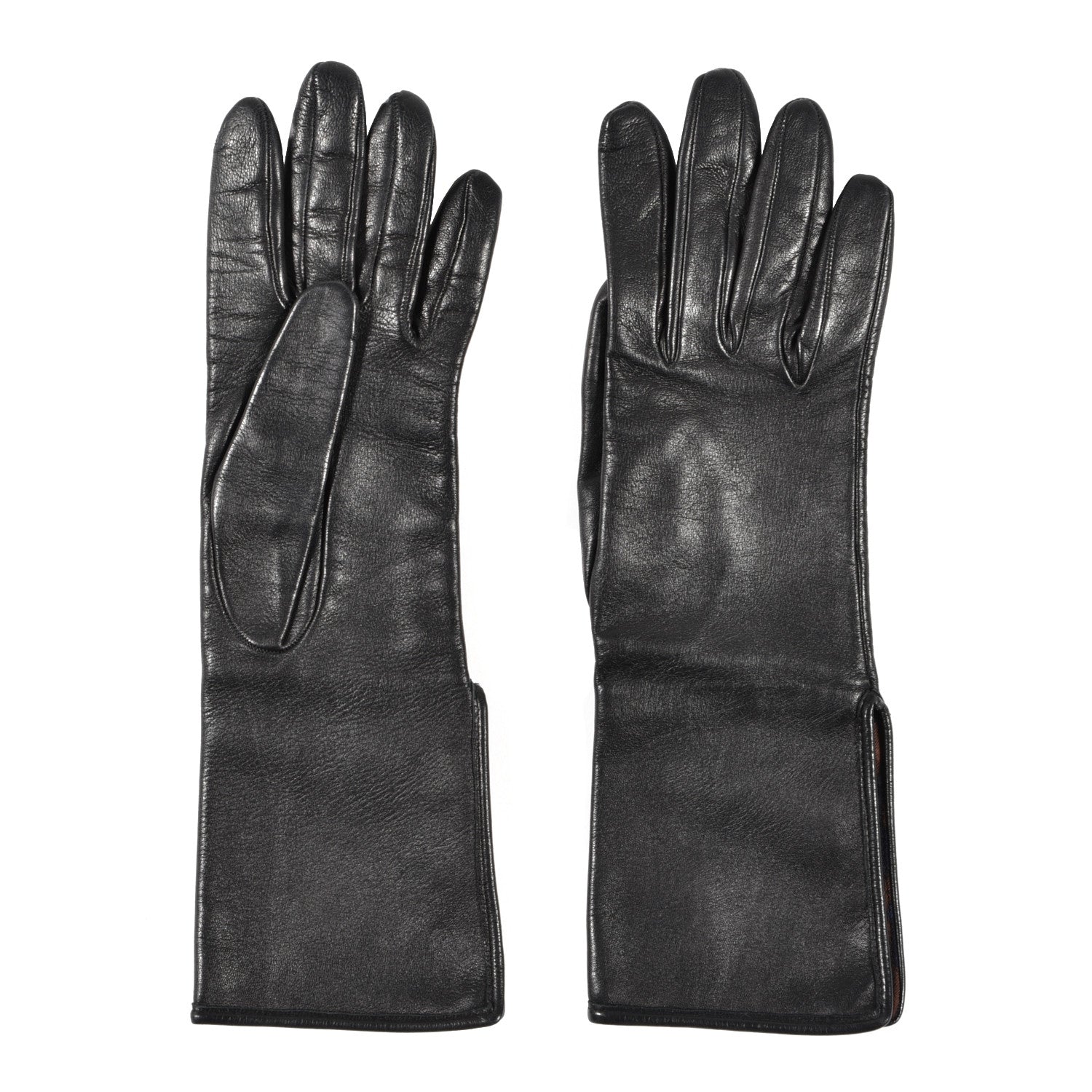 Hermes Lambskin Silk Lined Gloves 6.5 Black 2 of 3