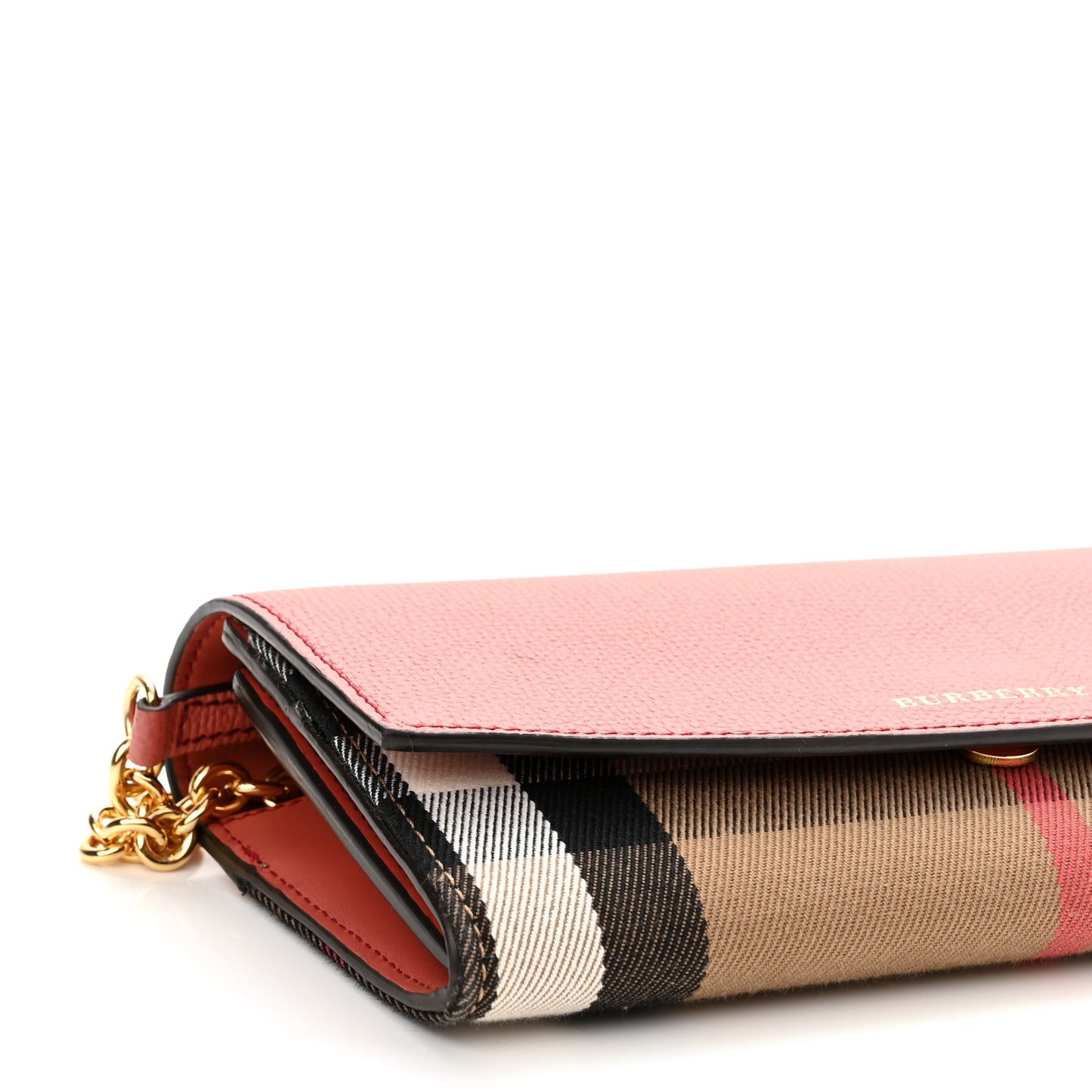 Grainy Calfskin House Check Henley Wallet On Chain Cinnamon Red