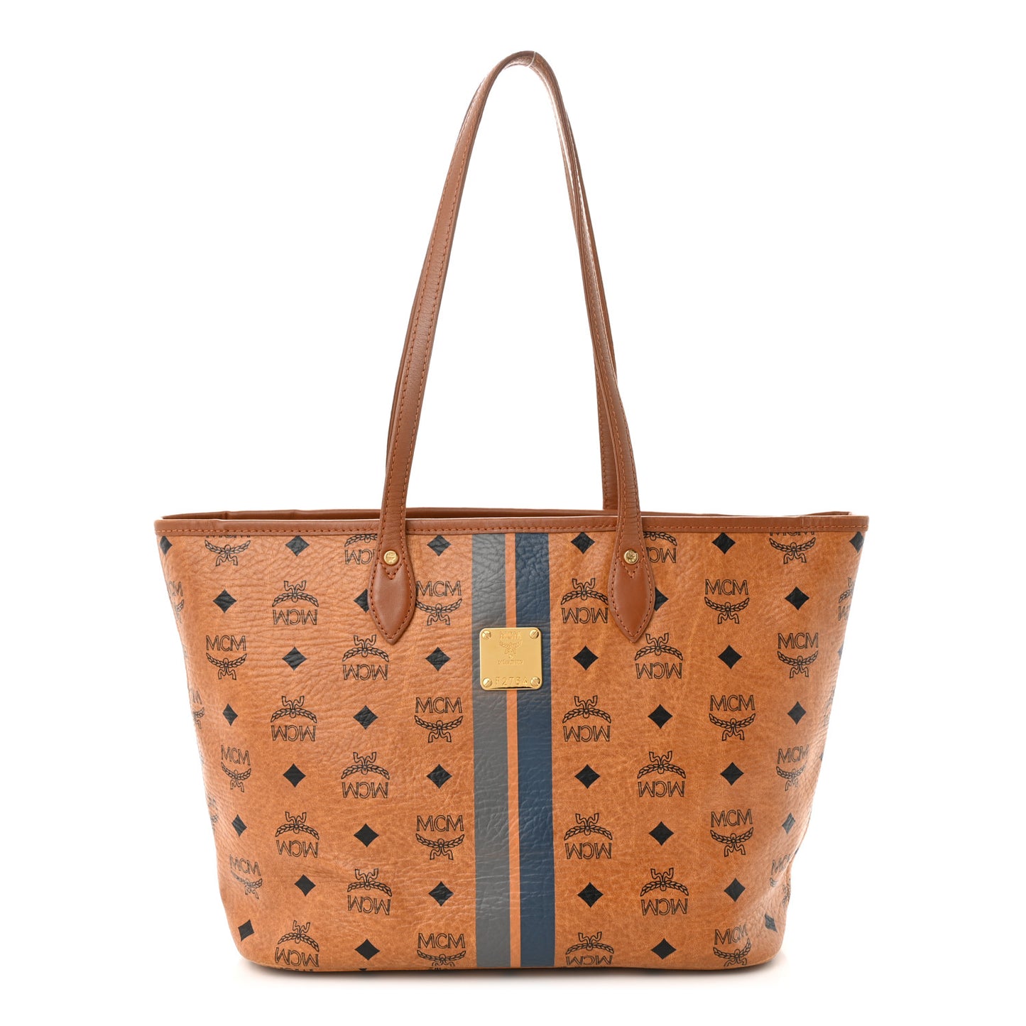 Visetos Dog Bone Striped Shopper Tote Cognac