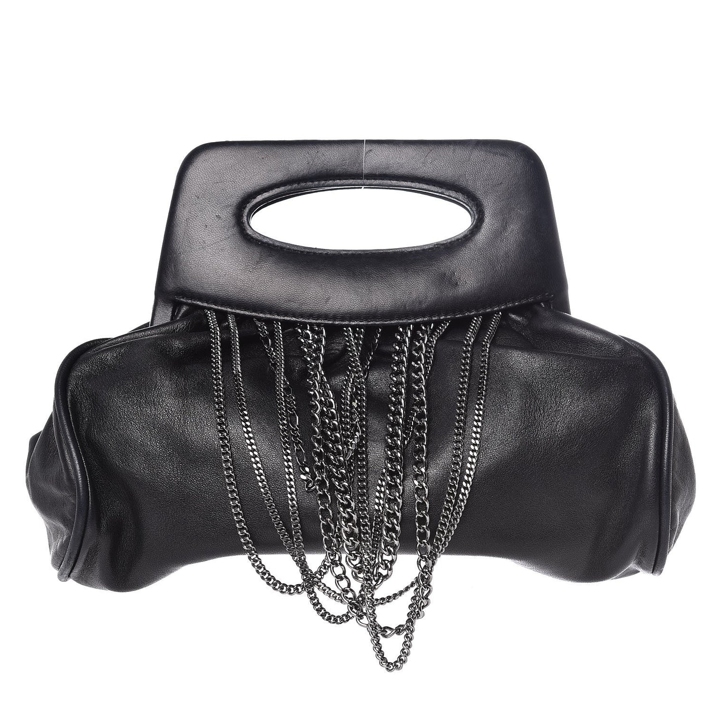 Lambskin Chain Embellished Frame Tote Black