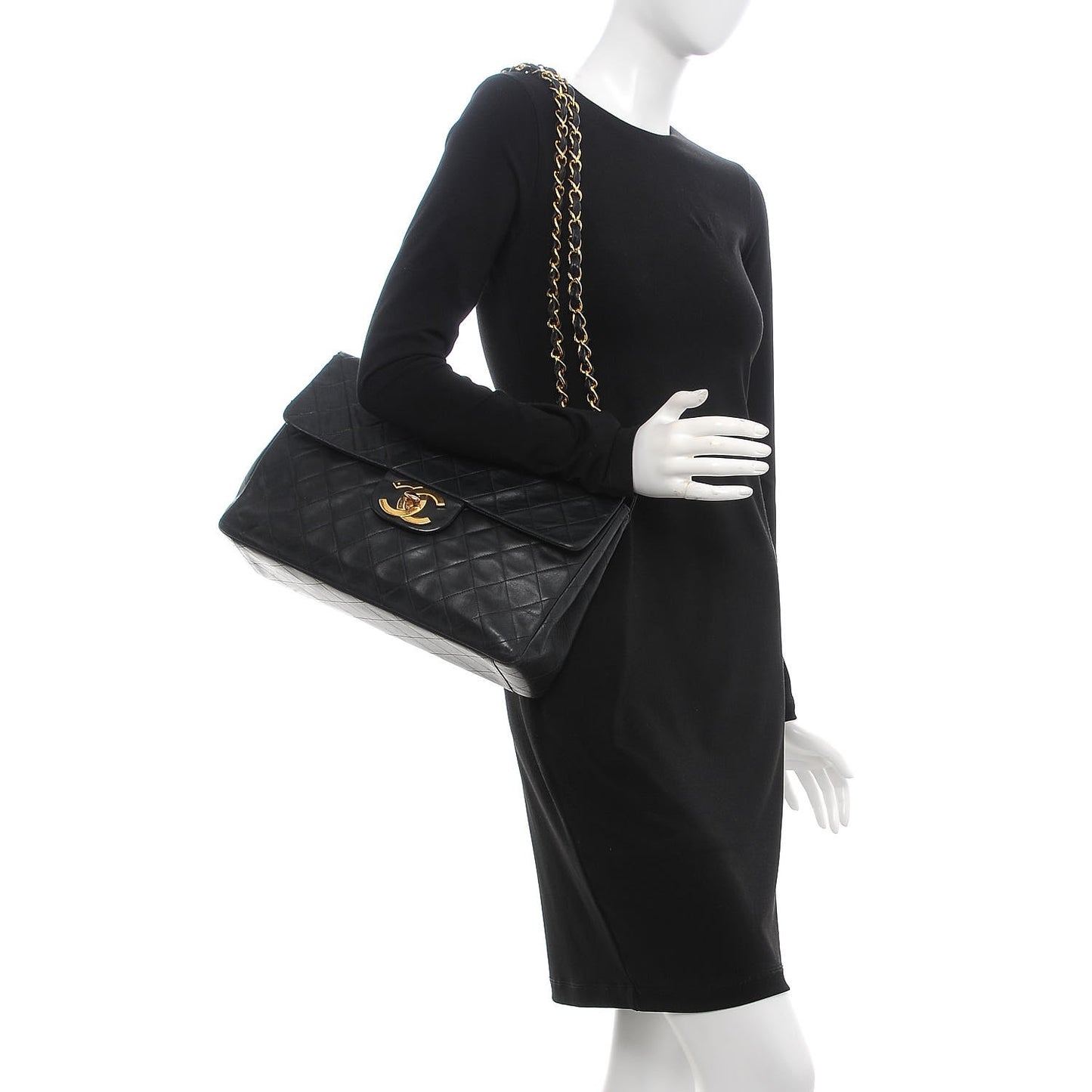Lambskin Quilted XL Jumbo Single Flap Black