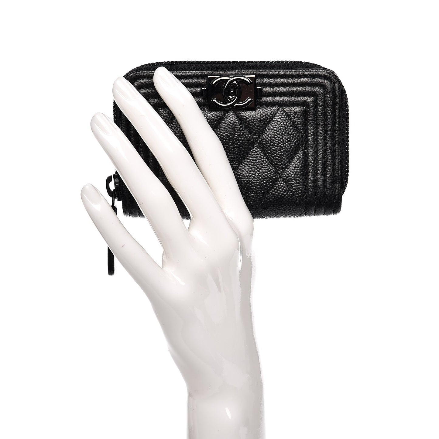 Caviar Quilted Boy Zip Around Coin Purse Wallet So Black