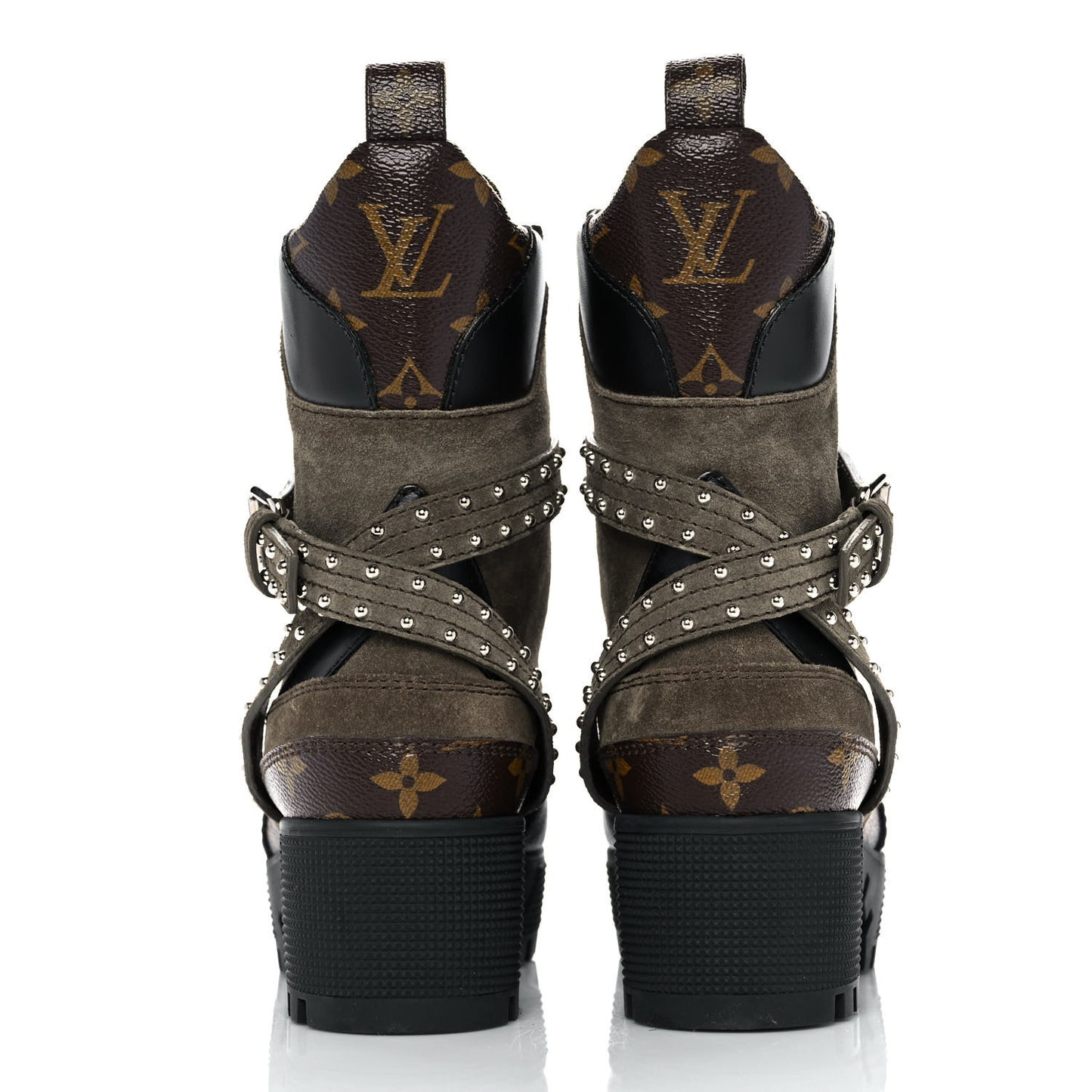 Suede Calfskin Monogram Laureate Platform Desert Boots 36 Kaki