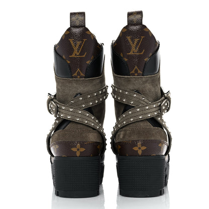 Louis Vuitton Suede Calfskin Monogram Laureate Platform Desert Boots 36 Kaki 5 of 8