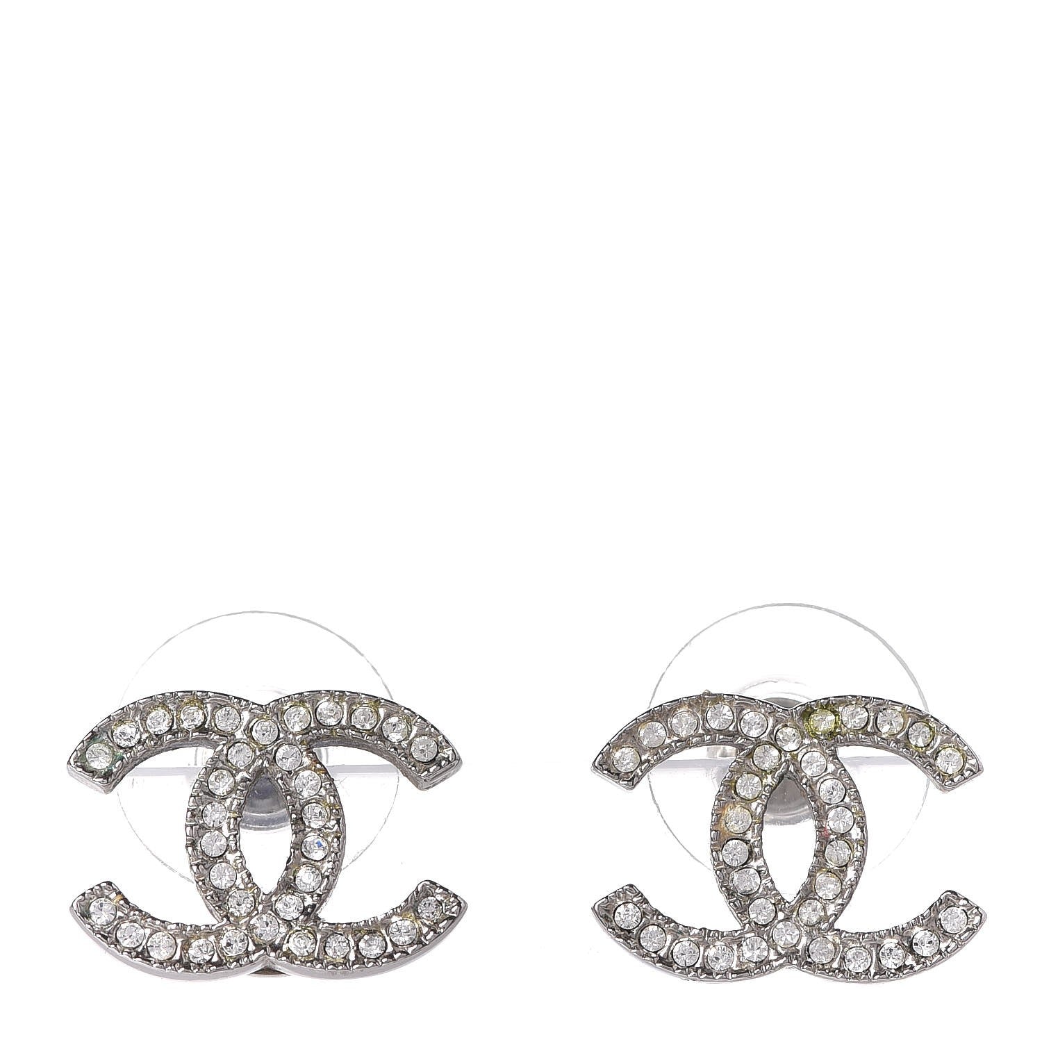 Chanel Crystal CC Earrings Silver 1 of 5