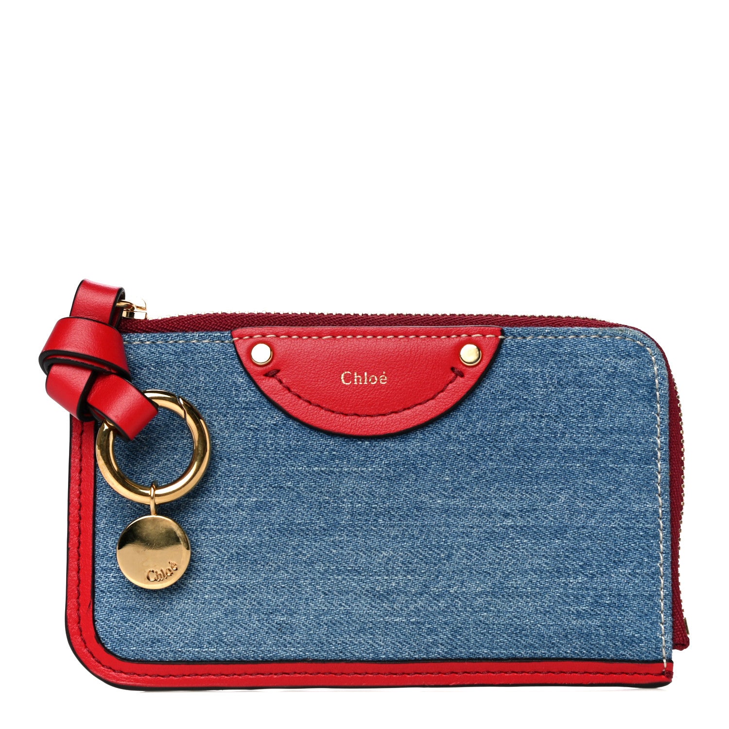 Chloe Calfskin Denim Alphabet Purse Wallet Blue Red 1 of 13