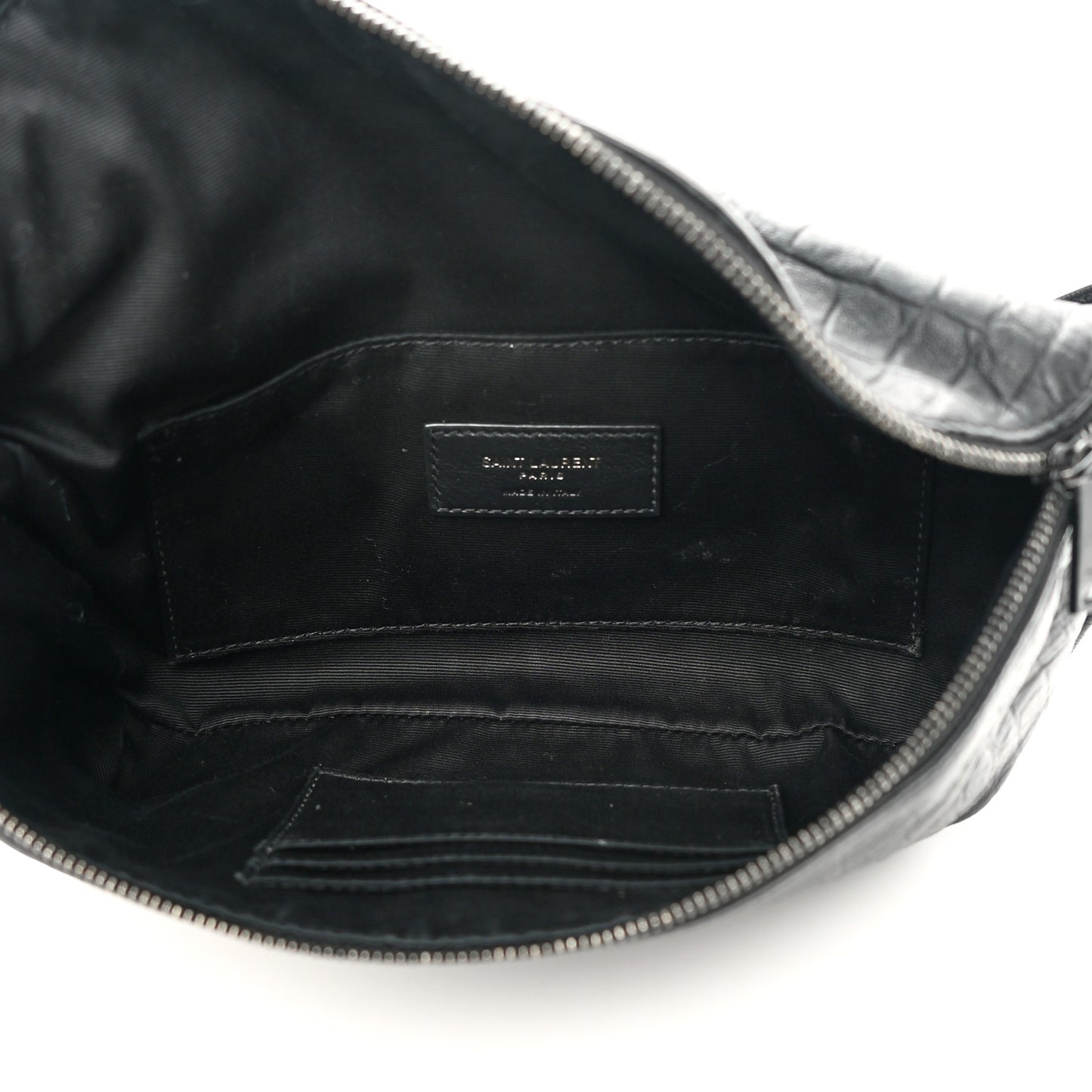 Calfskin Crocodile Embossed Monogram Belt Bag Black