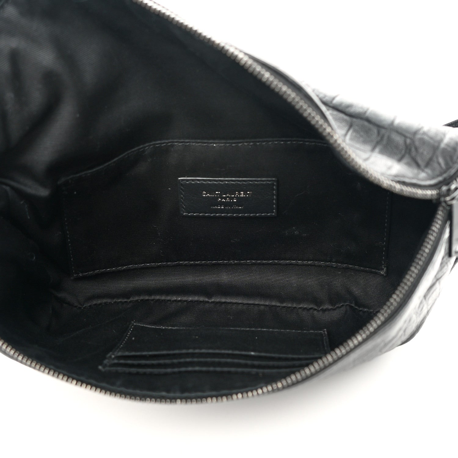 Saint Laurent Calfskin Crocodile Embossed Monogram Belt Bag Black 5 of 13