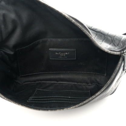 Saint Laurent Calfskin Crocodile Embossed Monogram Belt Bag Black 5 of 13