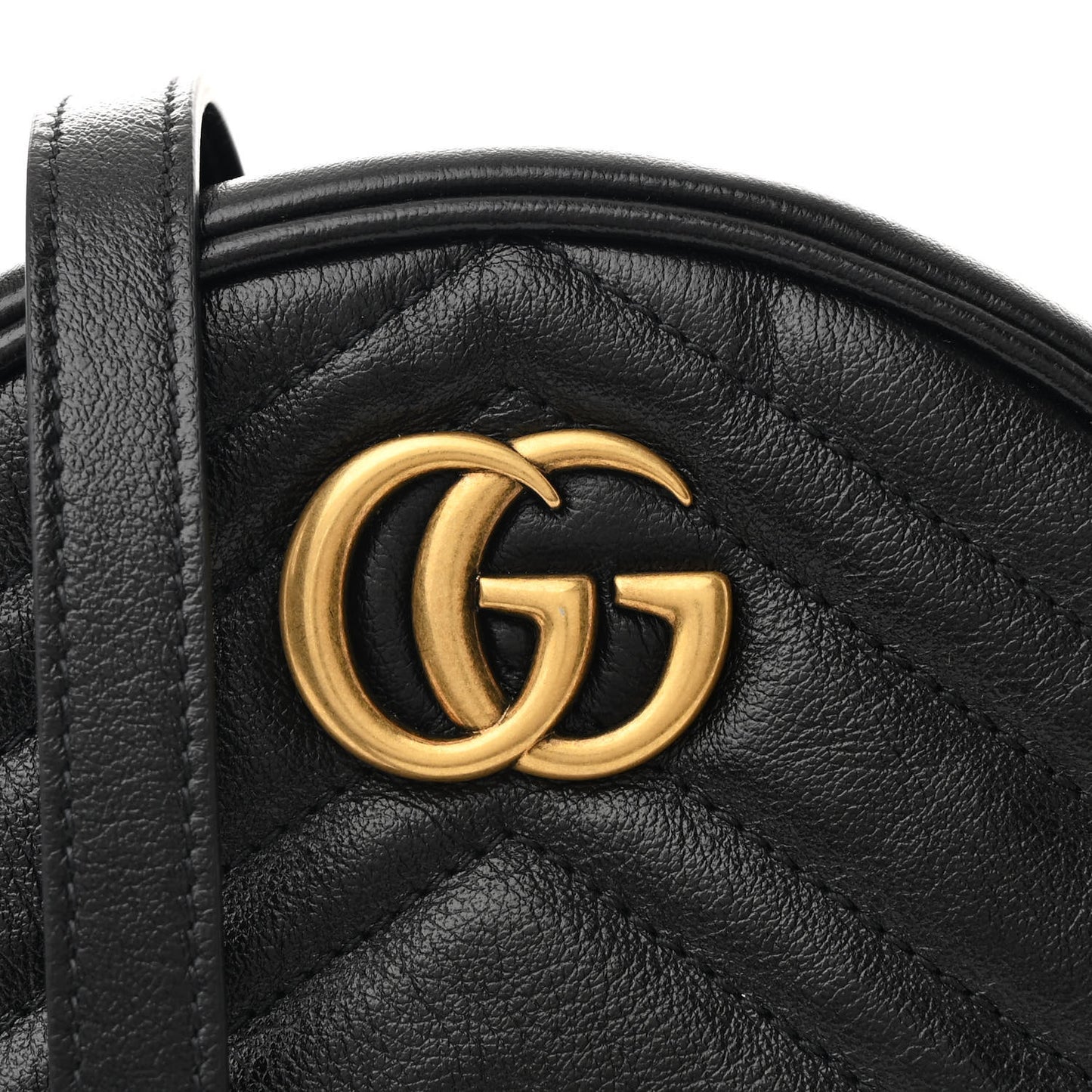 Azalea Calfskin Matelasse Heart Mini GG Marmont Round Shoulder Bag Black