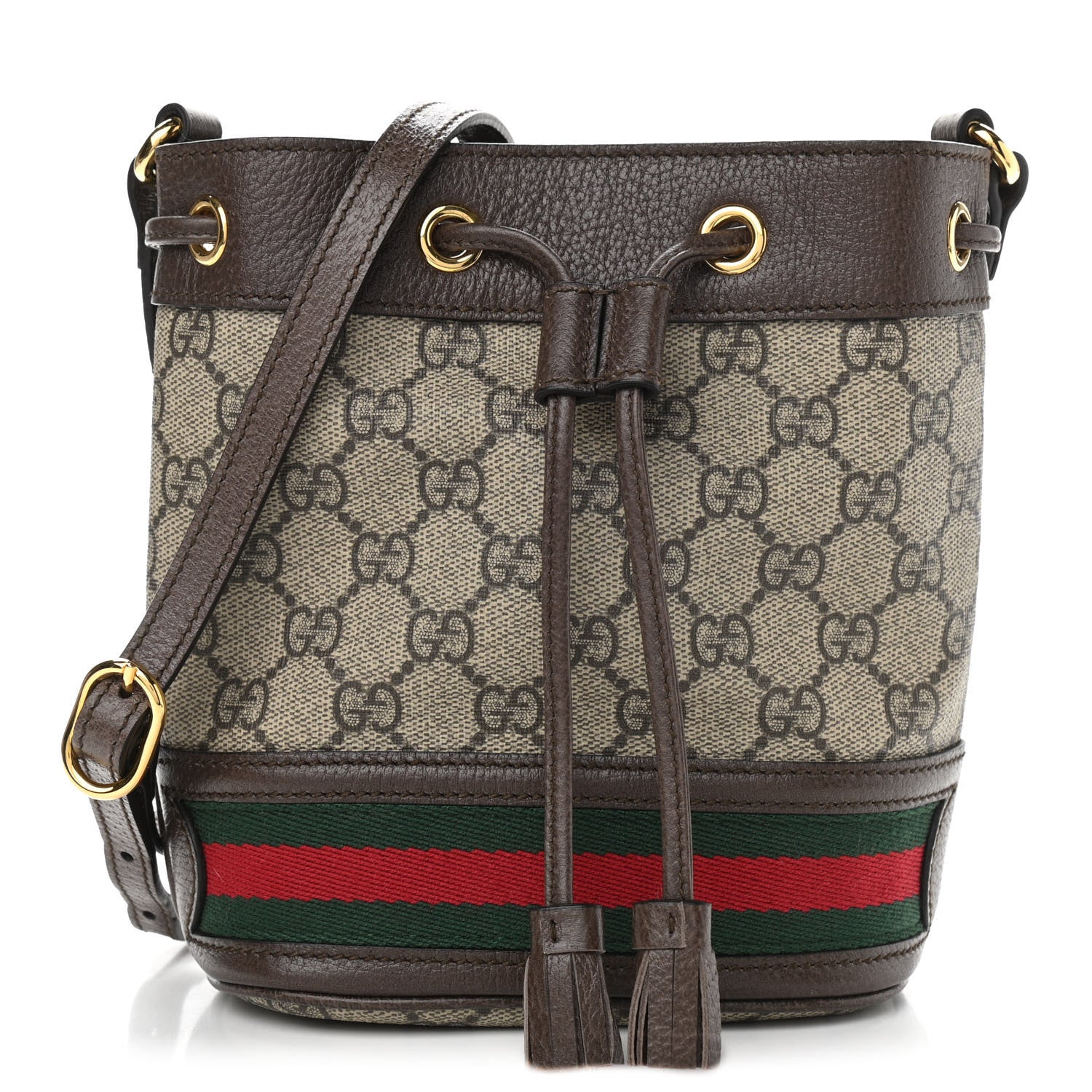 Gucci GG Supreme Monogram Web Mini Ophidia Bucket Bag Brown 1 of 10