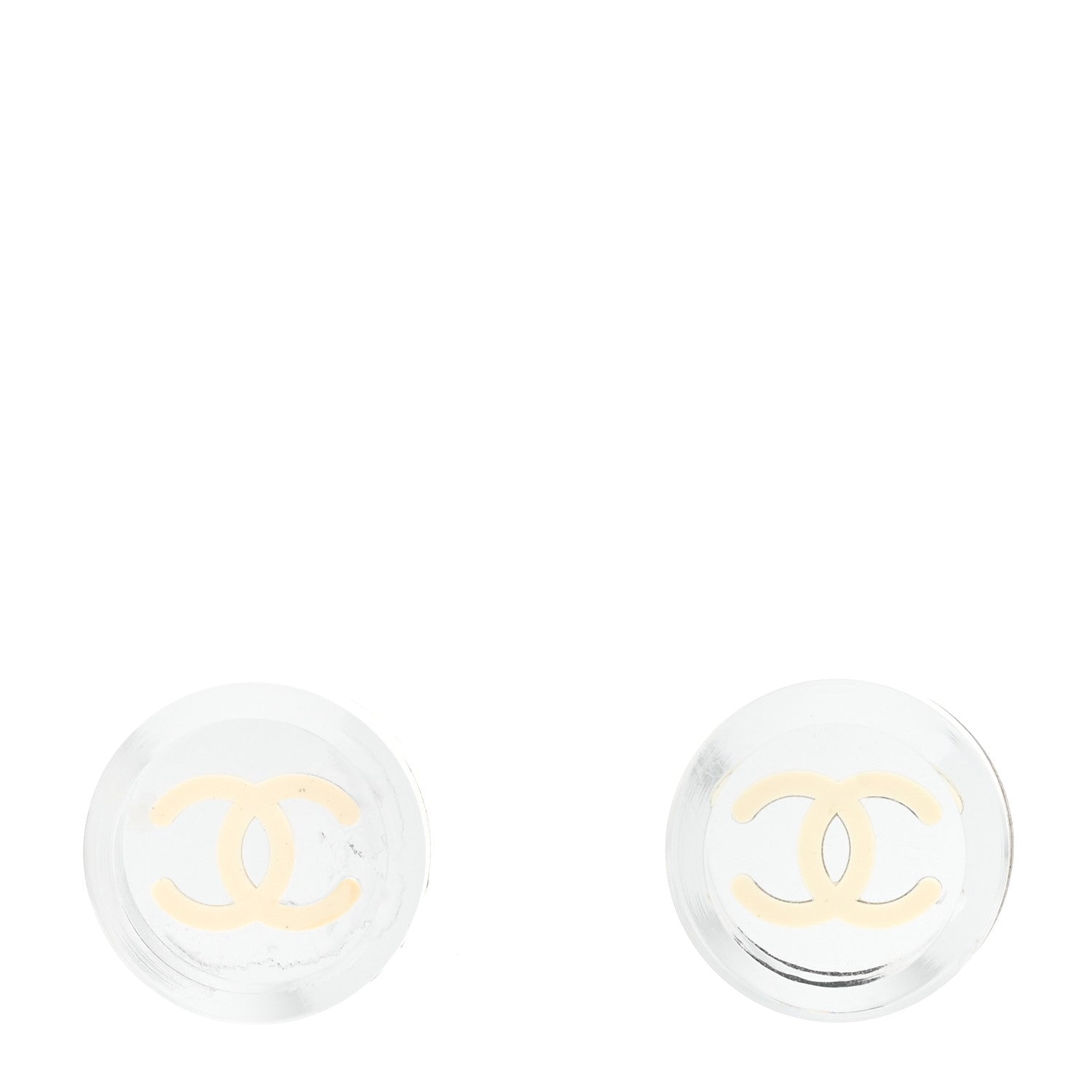 Chanel CC Round Earrings Silver White 1 of 4