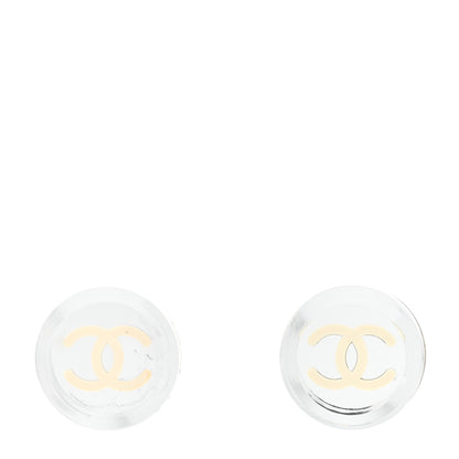 Chanel CC Round Earrings Silver White 1 of 4