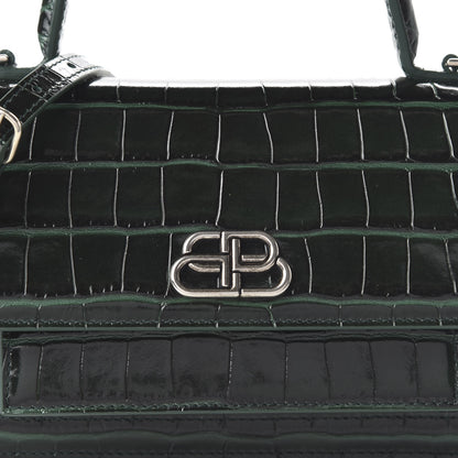 Balenciaga Shiny Calfskin Crocodile Embossed XS Sharp Top Handle Bag Forest Green 9 of 9