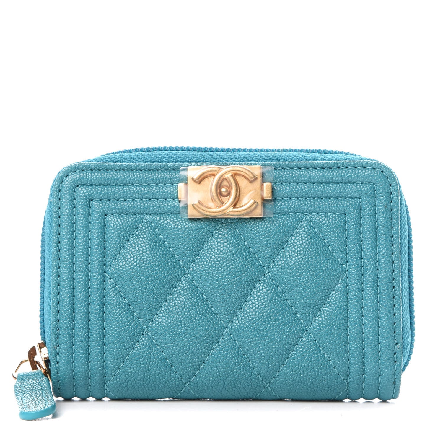 Chanel Caviar Quilted Boy Zip Around Coin Purse Wallet Turquoise 1 of 10