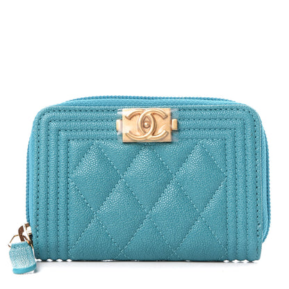 Chanel Caviar Quilted Boy Zip Around Coin Purse Wallet Turquoise 1 of 10