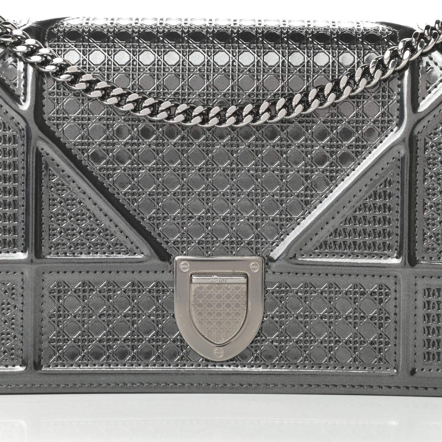 Metallic Patent Micro-Cannage Diorama Wallet on Chain Pouch Onyx Black