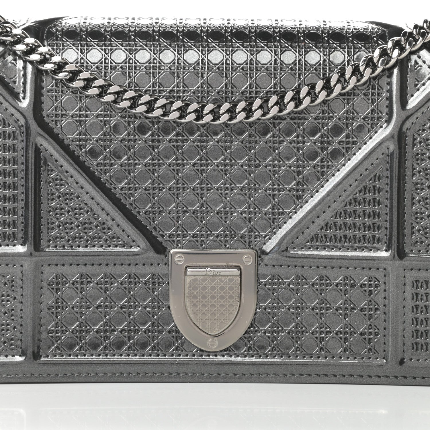 Christian Dior Metallic Patent Micro-Cannage Diorama Wallet on Chain Pouch Onyx Black 9 of 14