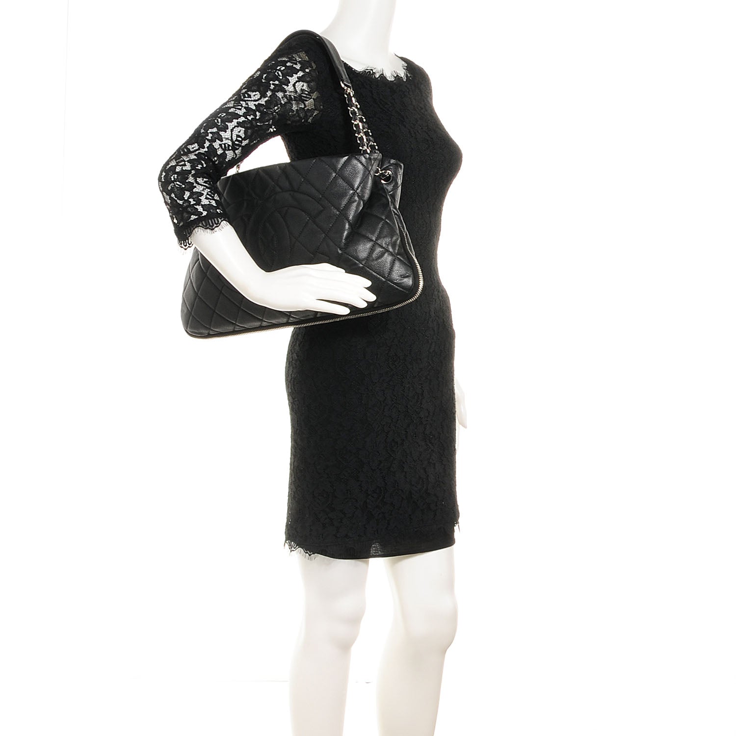 Chanel Caviar Expandable Zip Shoulder Bag Black 2 of 8