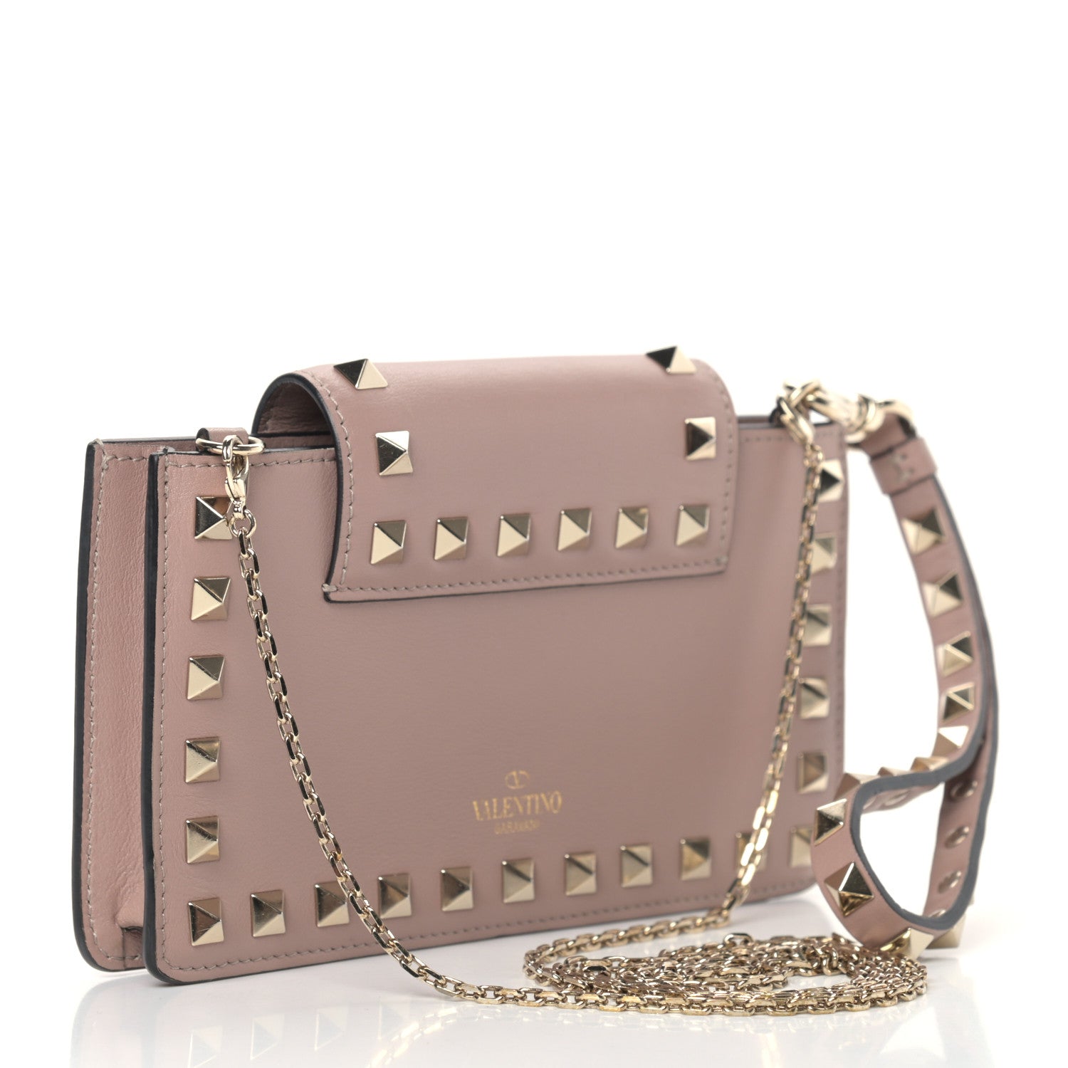 Valentino Garavani Calfskin Rockstud Phone Case With Chain Poudre 3 of 7