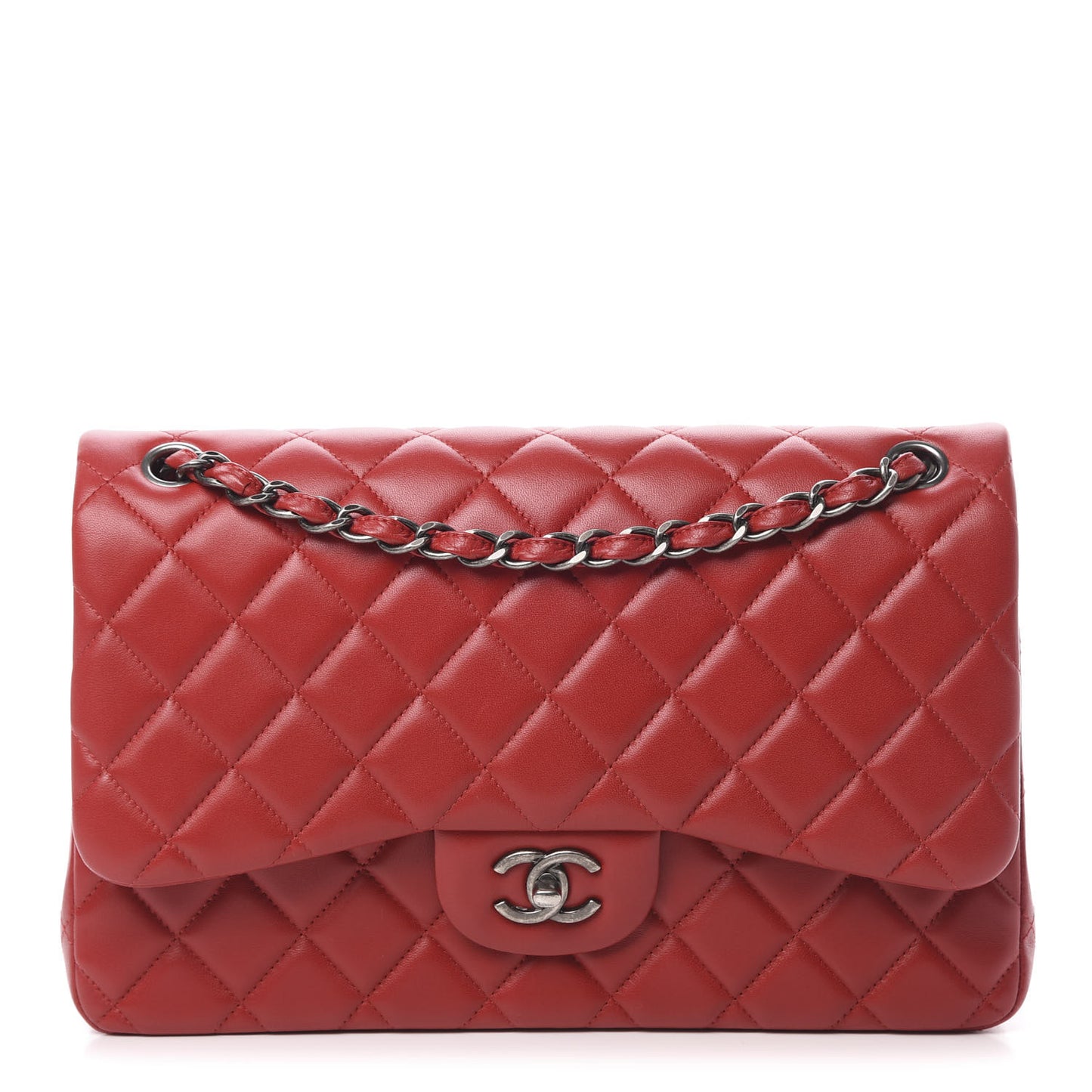 Lambskin Quilted Jumbo Double Flap Red
