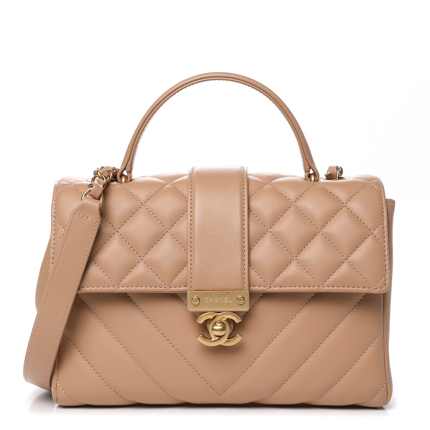 Chanel Calfskin Quilted Chevron In The City Bag Beige 1 of 11