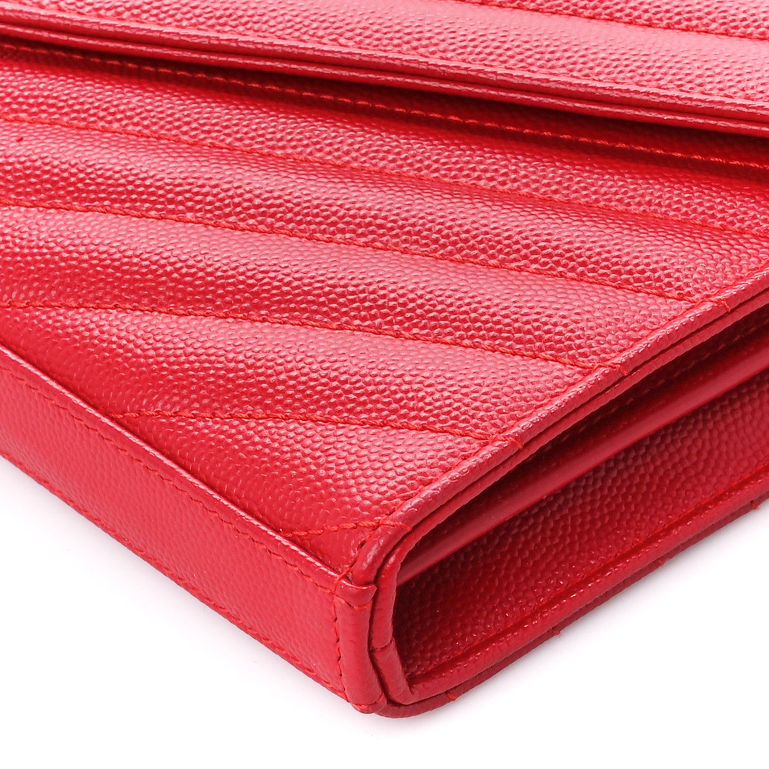 Saint Laurent Grain De Poudre Matelasse Chevron Monogram Chain Wallet New Red 10 of 10