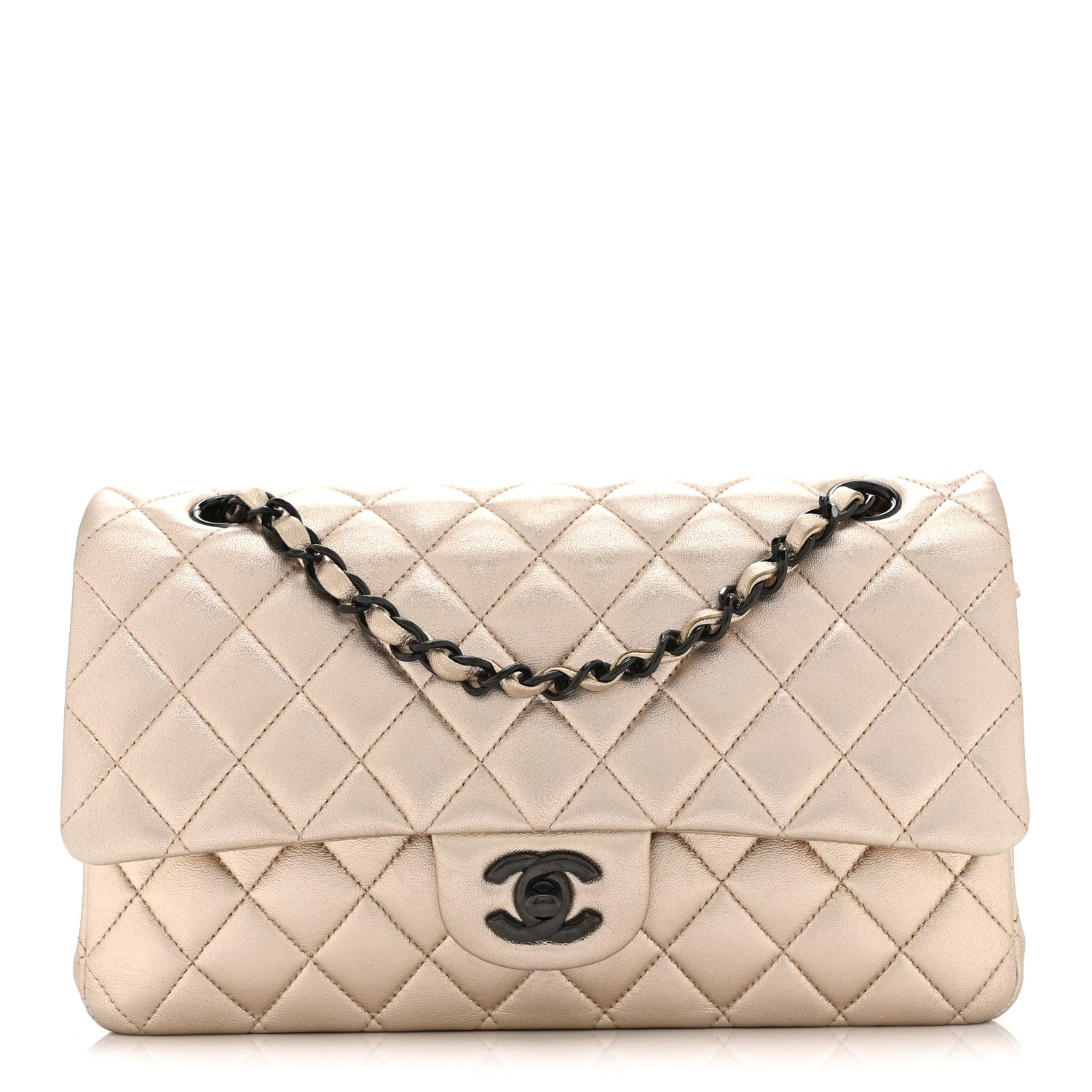 Chanel Metallic Lambskin Quilted Medium Double Flap Gold Black 1 of 10