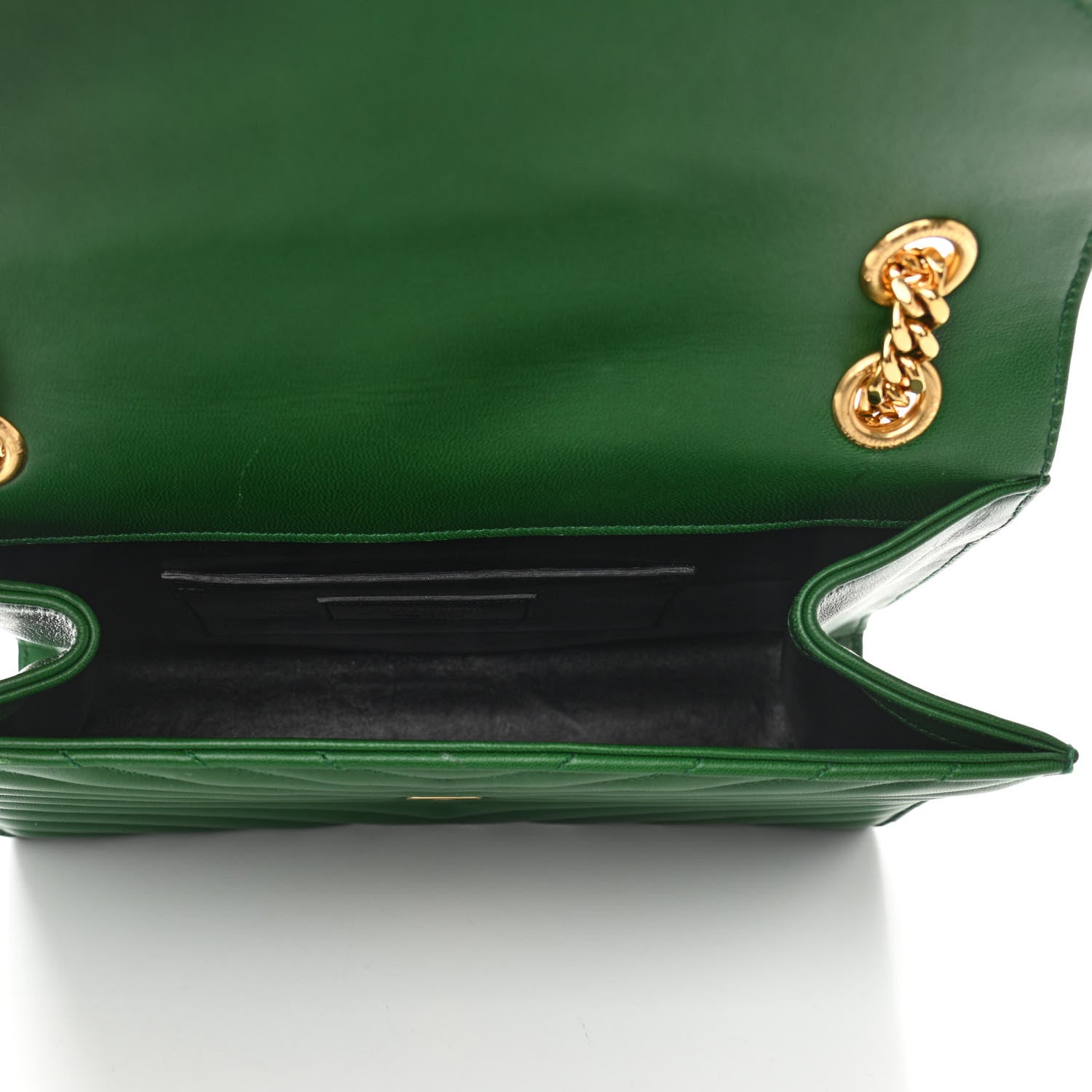 Saint Laurent Lambskin Matelasse Chevron Medium Monogram Satchel Green 5 of 11
