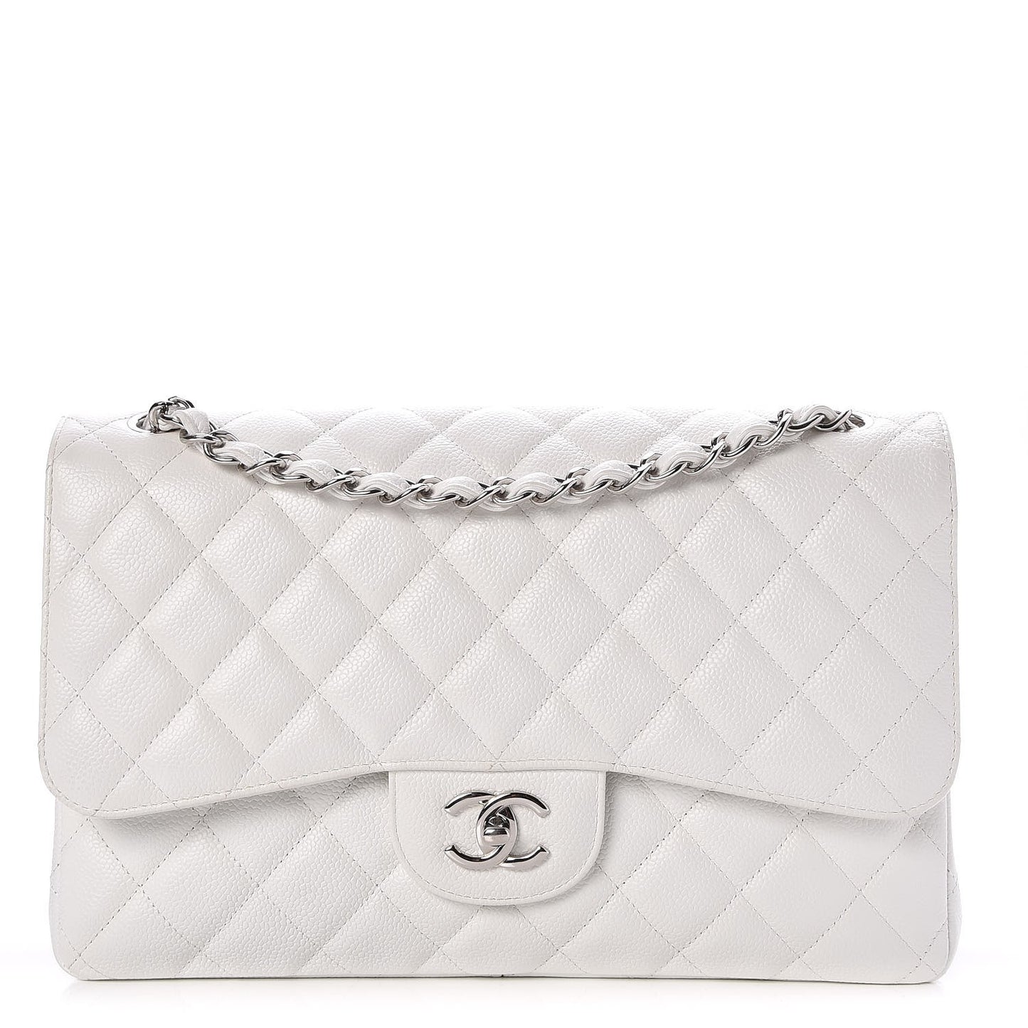 Caviar Quilted Jumbo Double Flap White
