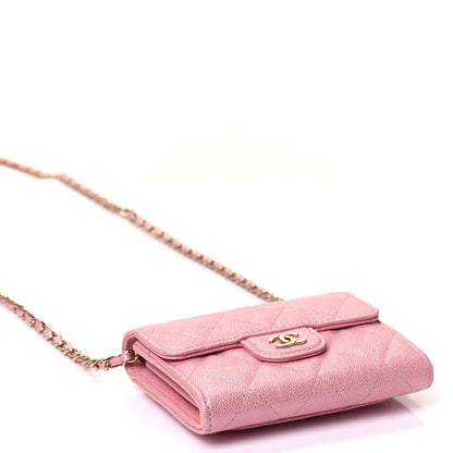 Chanel Iridescent Caviar Quilted Flap Card Holder On Chain Pink 3 of 4