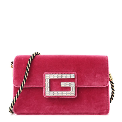 Gucci Velvet Crystal Square G Shoulder Bag Light Raspberry Rose 1 of 12